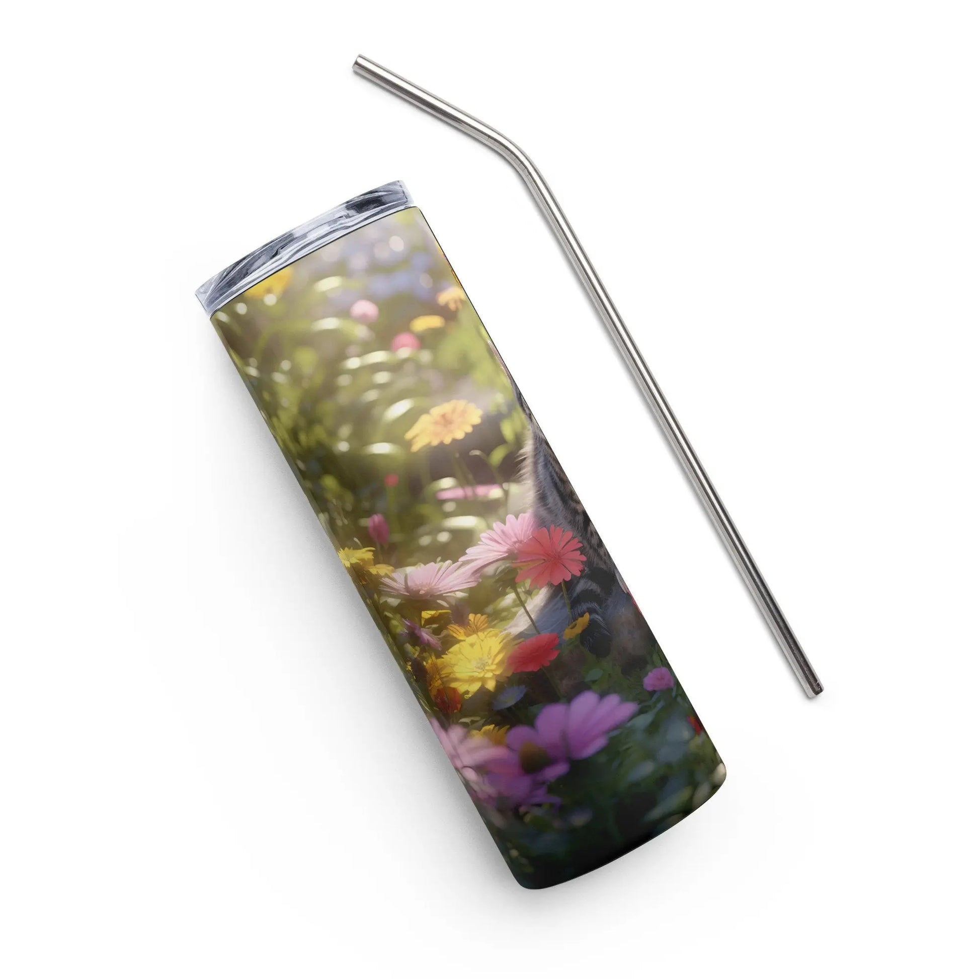 Personalized Cute Cat Lovers Cat in a Beautiful Garden Tumbler for Cat Moms Cat Lovers Gift