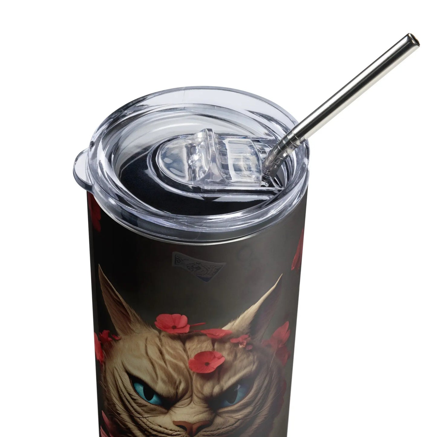 Personalized 3D Cheshire Cat Holding Playing Cards with Black Background and Roses