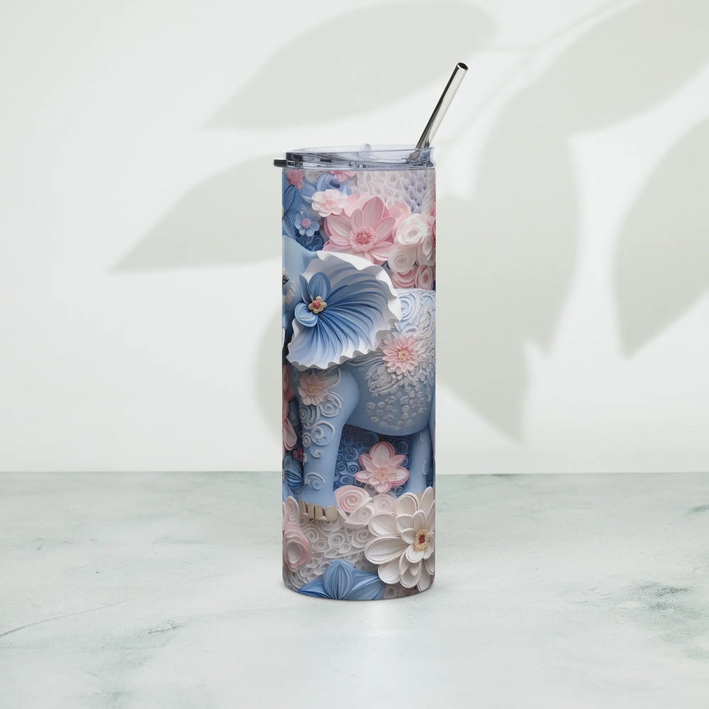 Personalized 3D Embroidered Floral Elephant Sublimation Tumbler Gift For Her - Panoptic Handmade