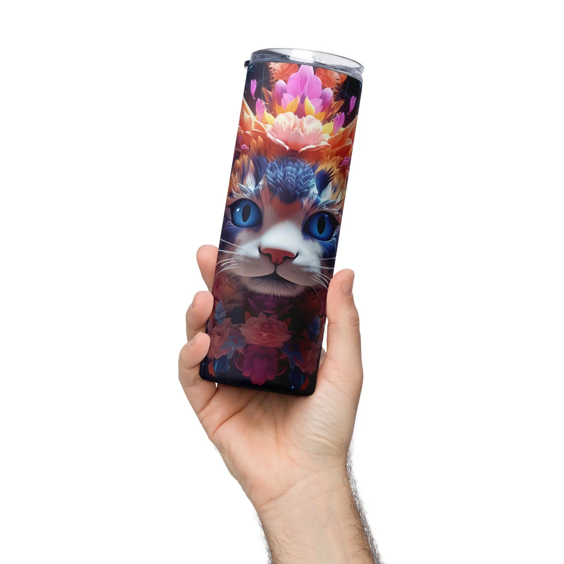 3D Embroidered Cute Floral Cat Fact Sublimation Tumbler Gift for Her