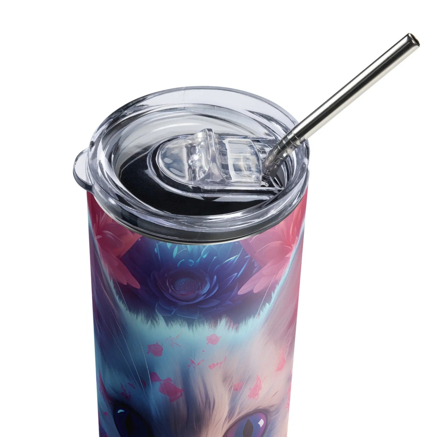 3D Embroidered Cute Floral Cat Face Sublimation Tumbler Gift for Her - Panoptic Handmade