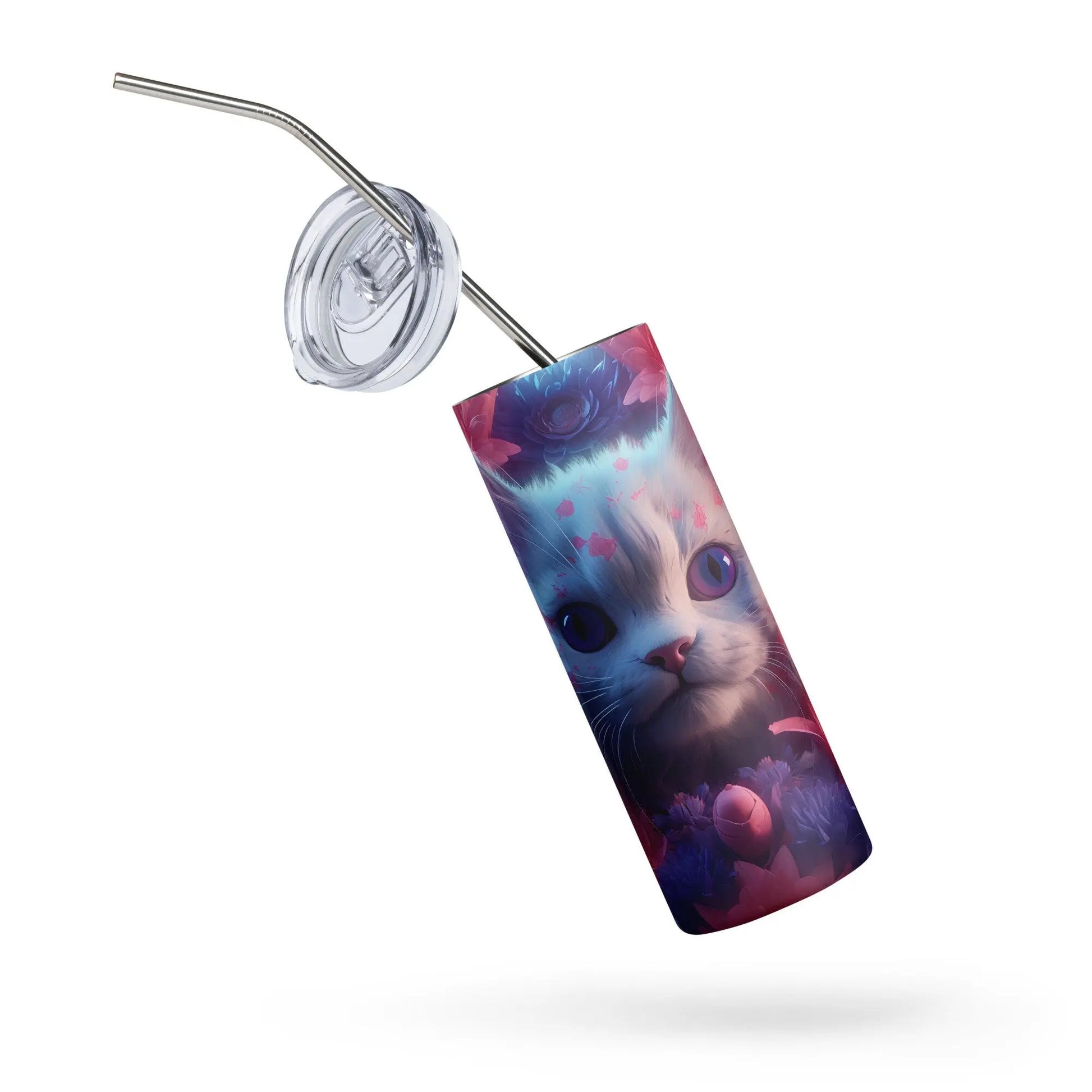 3D Embroidered Cute Floral Cat Face Sublimation Tumbler Gift for Her - Panoptic Handmade