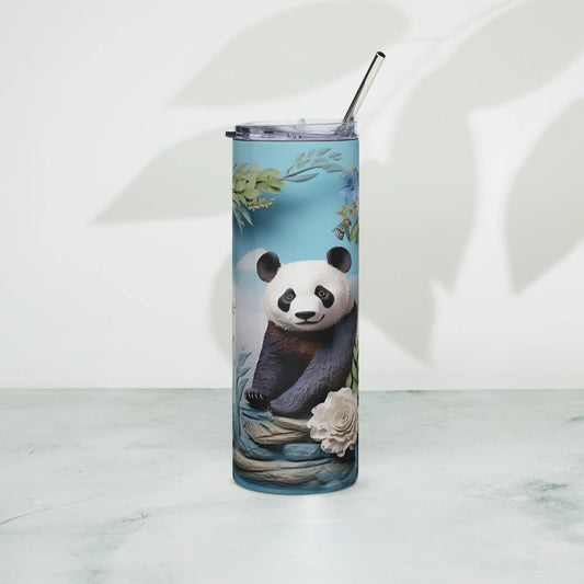 3D Embroidered Cute Panda Sublimation Tumbler Gift for Panda Lovers