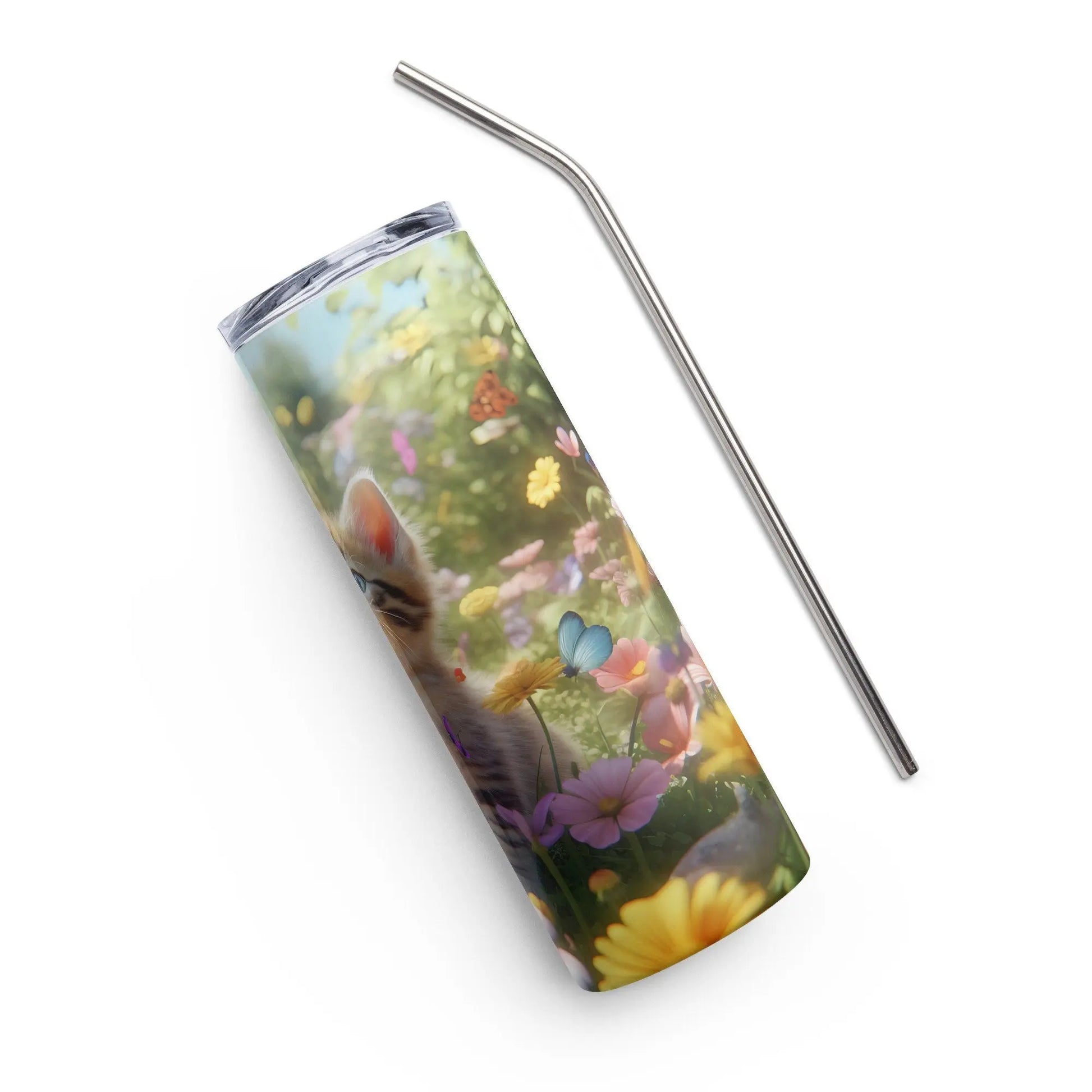 Personalized Cute Cat Lovers Cat in a Beautiful Garden Tumbler for Cat Moms Cat Lovers Gift - Panoptic Handmade