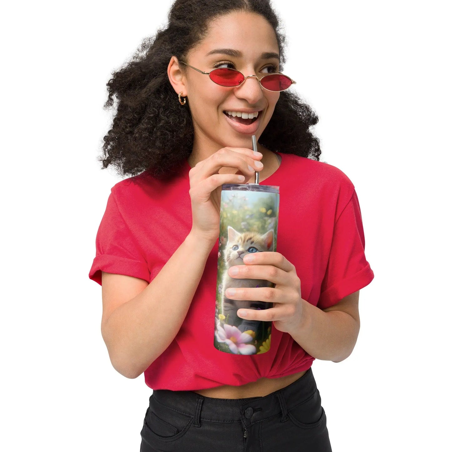 Personalized Cute Cat Lovers Cat in a Beautiful Garden Tumbler for Cat Moms Cat Lovers Gift - Panoptic Handmade