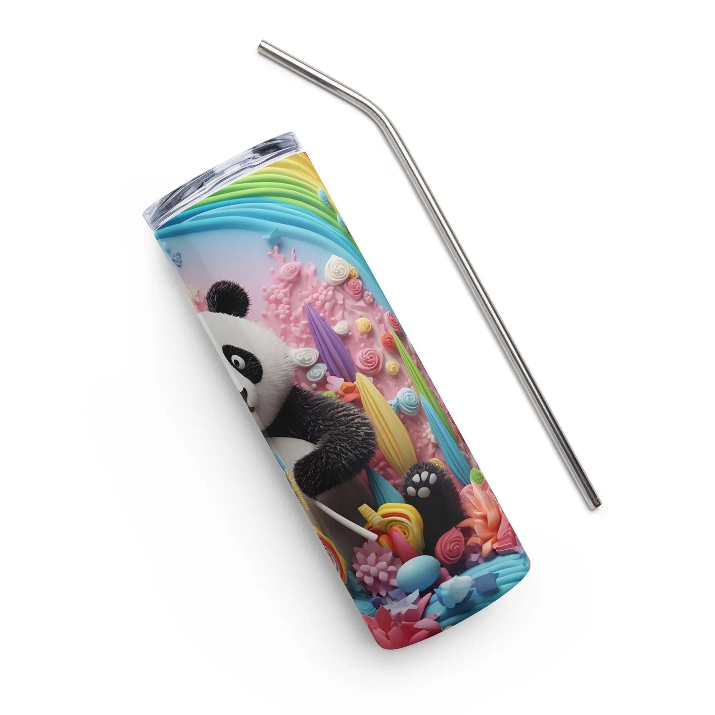 3D Embroidered Cute Panda Sublimation Tumbler Gift for Panda Lovers
