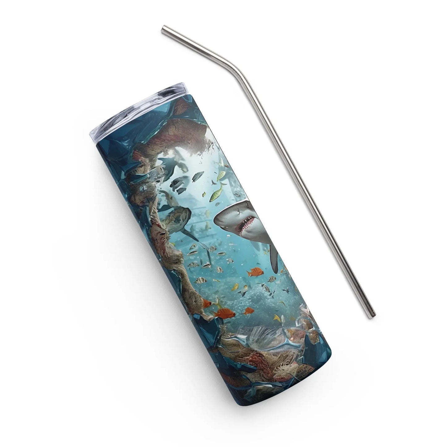Personalized 3D Embroidered Shattered Glass Shark Sublimation Tumbler Gift for Fishermen - Panoptic Handmade