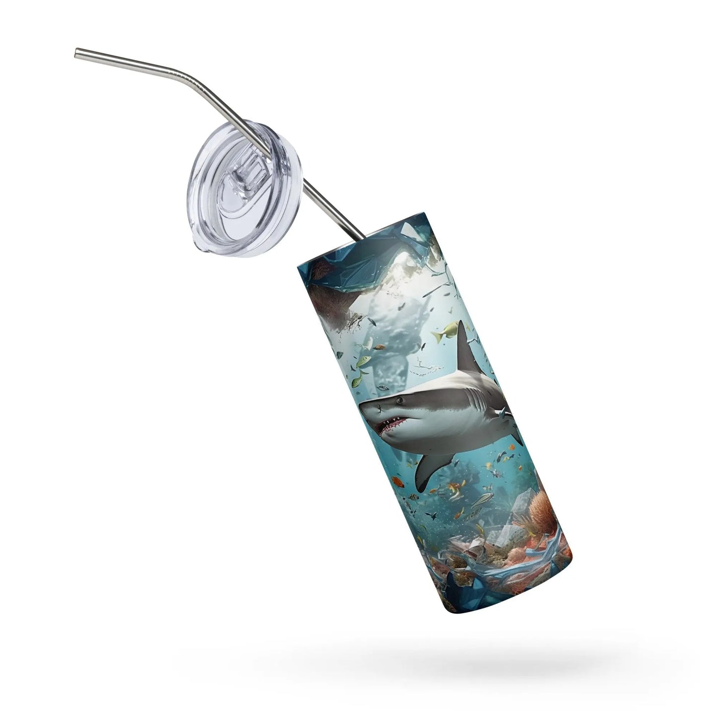 Personalized 3D Embroidered Shattered Glass Shark Sublimation Tumbler Gift for Fishermen - Panoptic Handmade