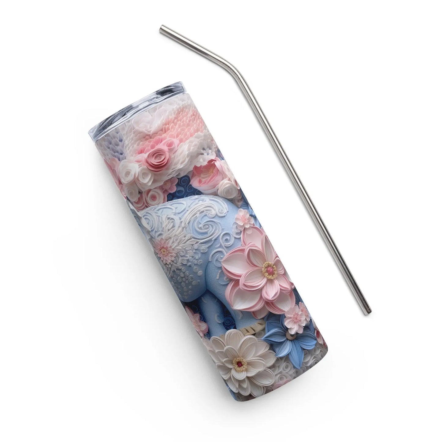 Personalized 3D Embroidered Floral Elephant Sublimation Tumbler Gift For Her - Panoptic Handmade