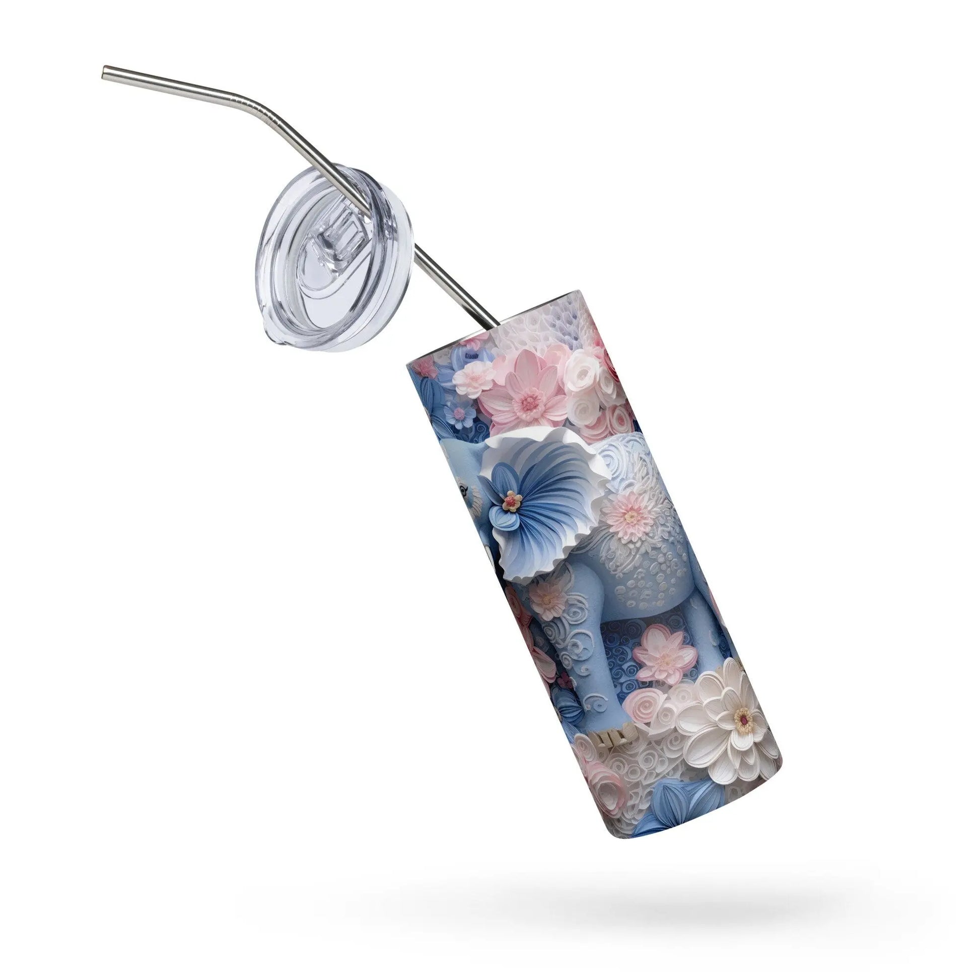 Personalized 3D Embroidered Floral Elephant Sublimation Tumbler Gift For Her - Panoptic Handmade