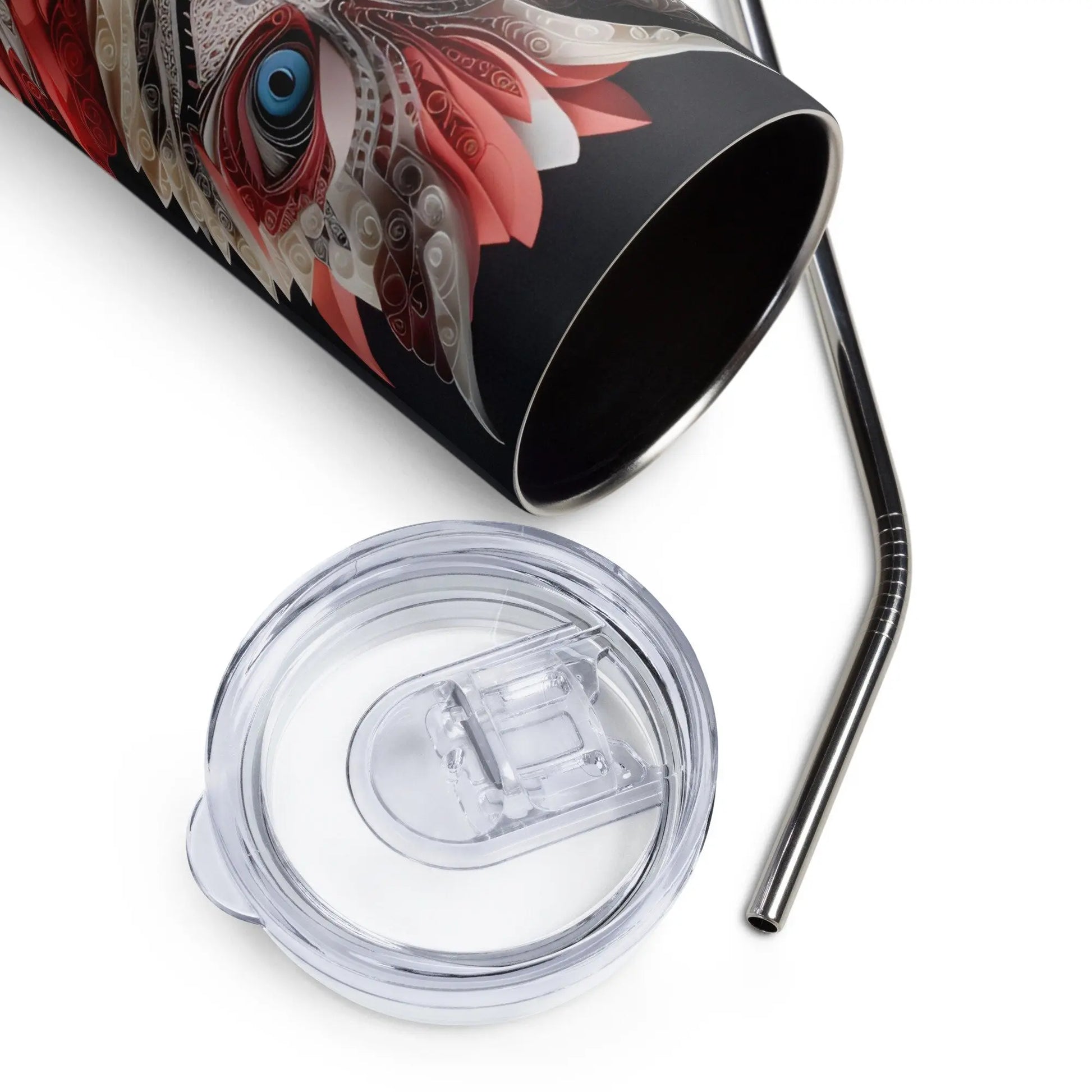 Enchanting Cheshire Cat 3D Embroidered Tumbler: Personalized Gift with Red Roses and Deck of Cards Design - Panoptic Handmade