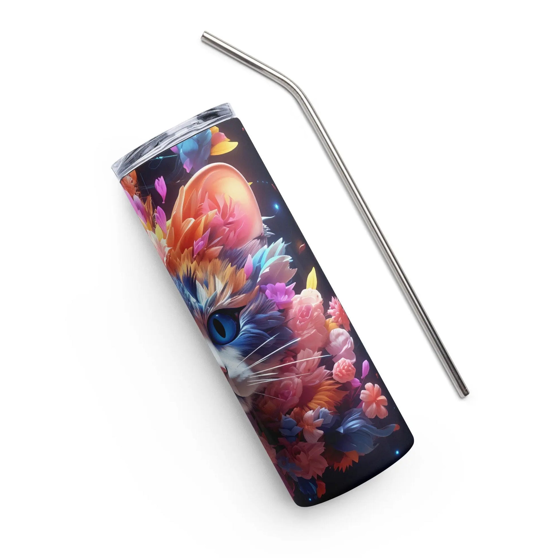 3D Embroidered Cute Floral Cat Fact Sublimation Tumbler Gift for Her