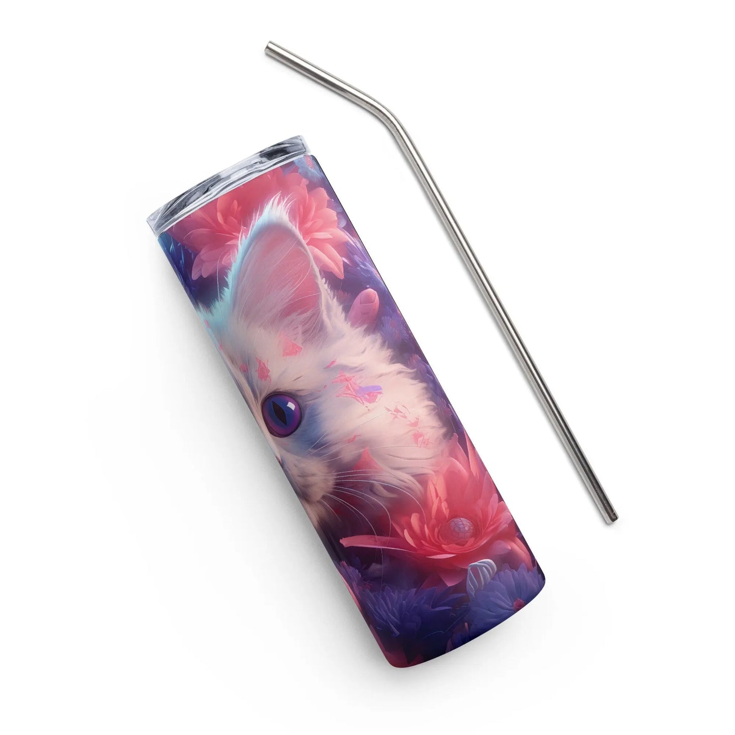 3D Embroidered Cute Floral Cat Face Sublimation Tumbler Gift for Her - Panoptic Handmade