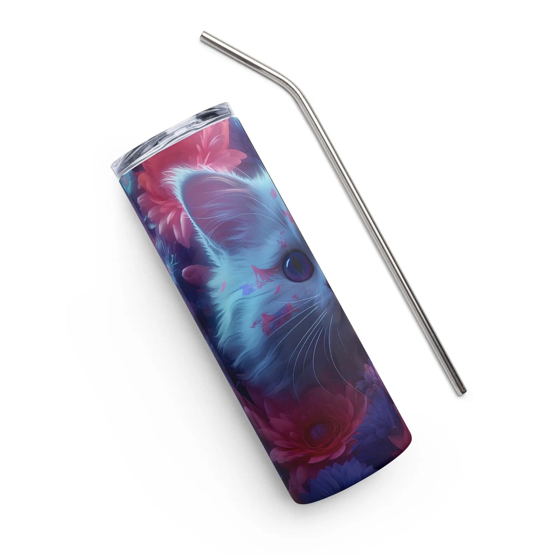 3D Embroidered Cute Floral Cat Face Sublimation Tumbler Gift for Her - Panoptic Handmade