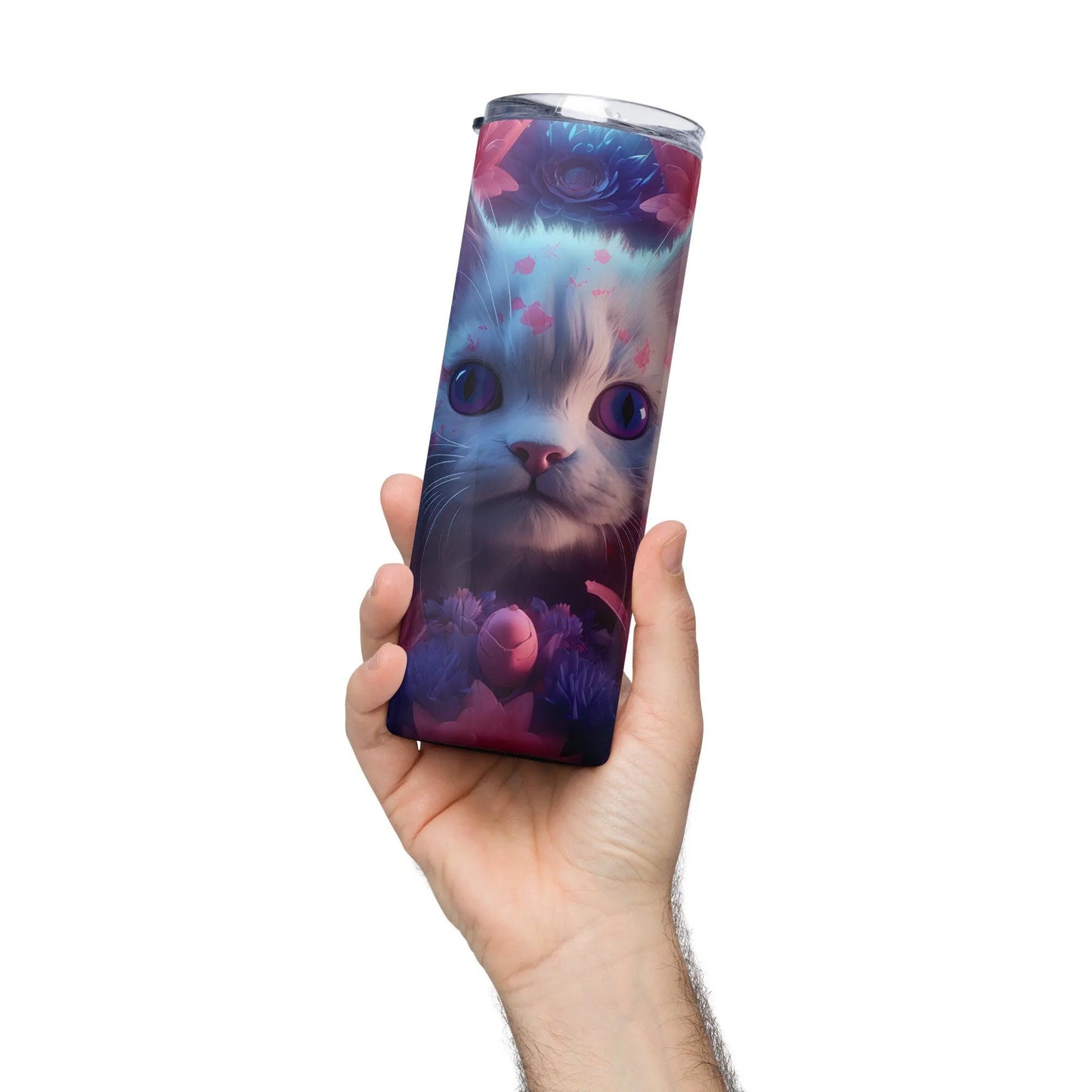 3D Embroidered Cute Floral Cat Face Sublimation Tumbler Gift for Her - Panoptic Handmade