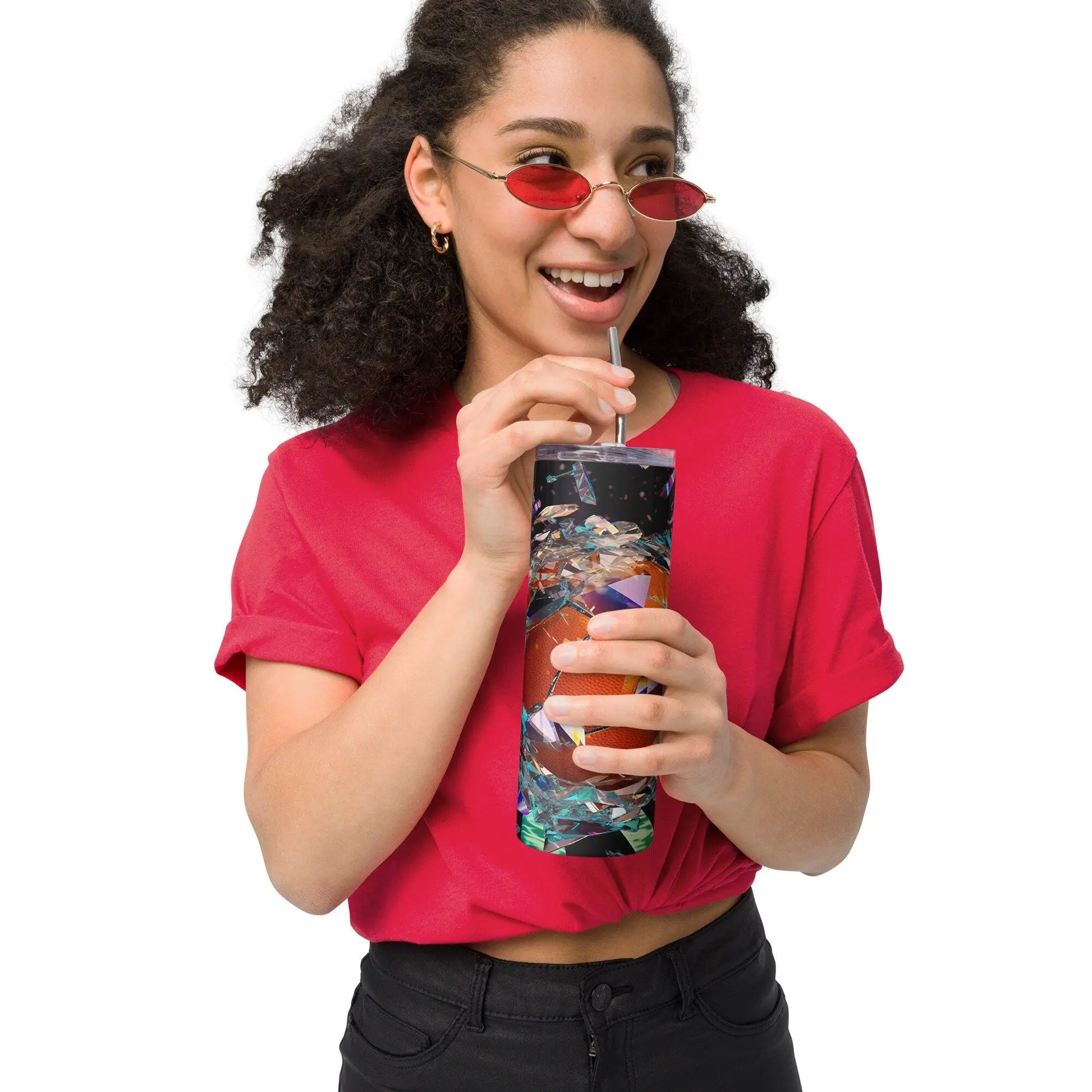 3D Embroidered Shattered Glass Basketball Sublimation Tumbler Gift for Sports Lovers - Panoptic Handmade