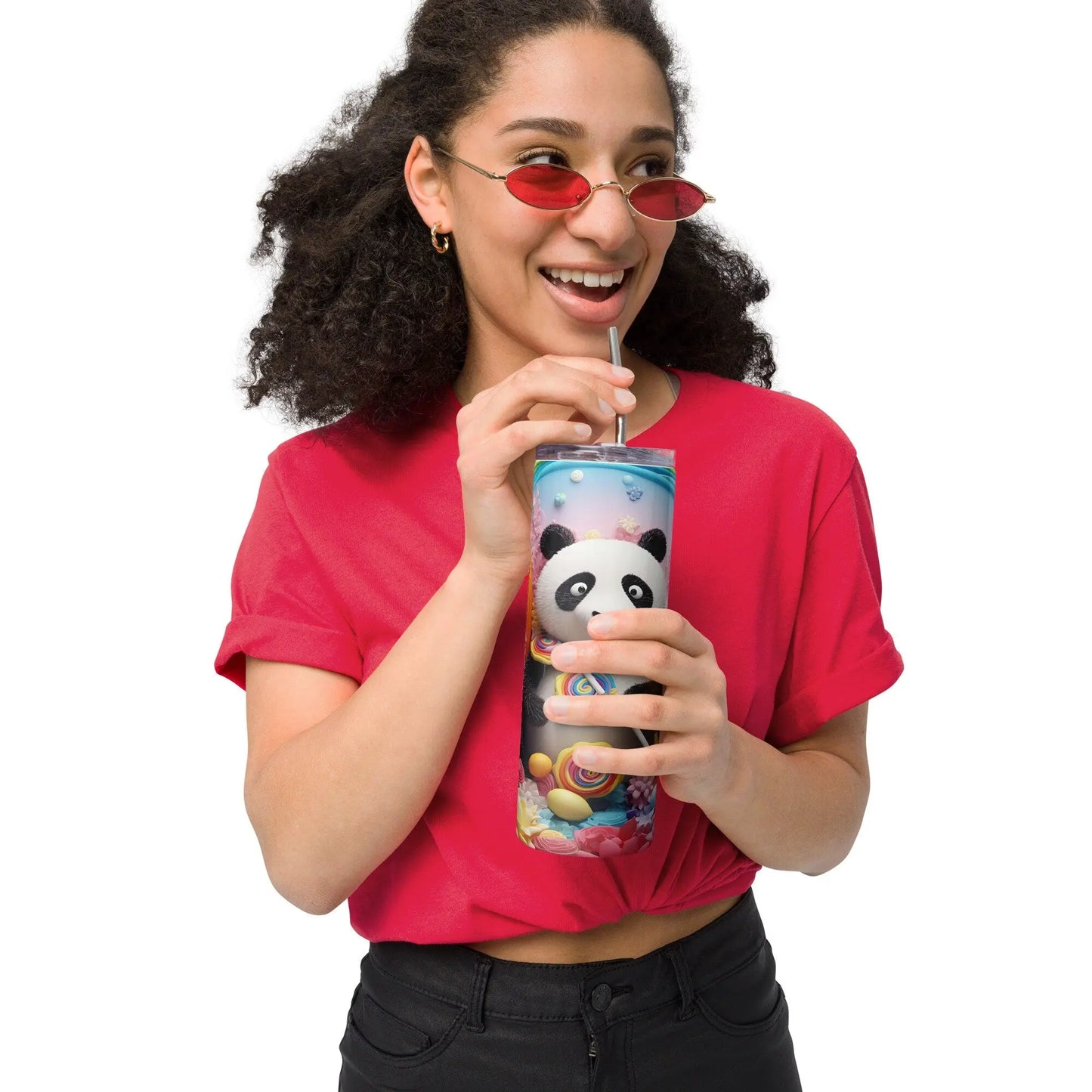 3D Embroidered Cute Panda Sublimation Tumbler Gift for Panda Lovers
