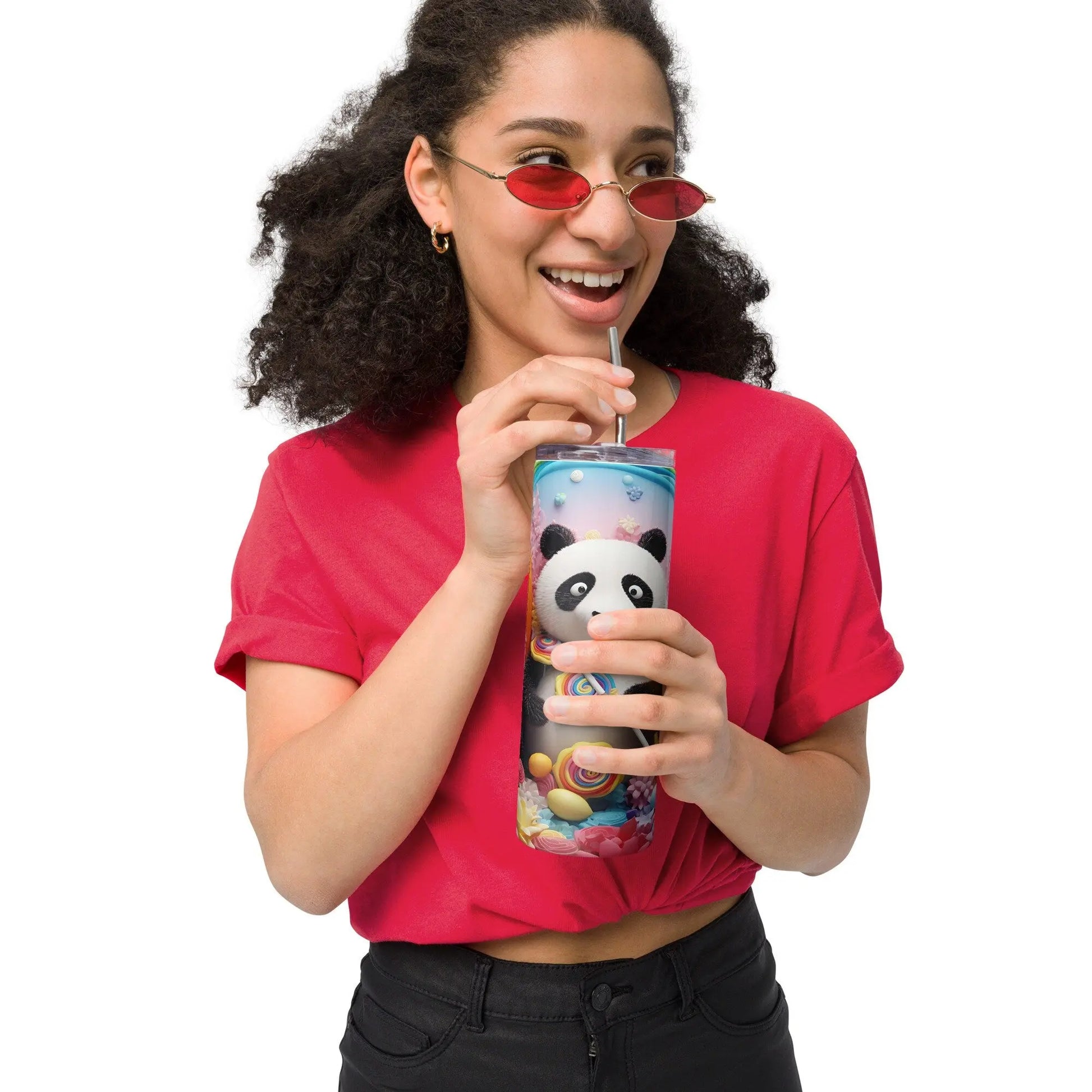 3D Embroidered Cute Panda Sublimation Tumbler Gift for Panda Lovers