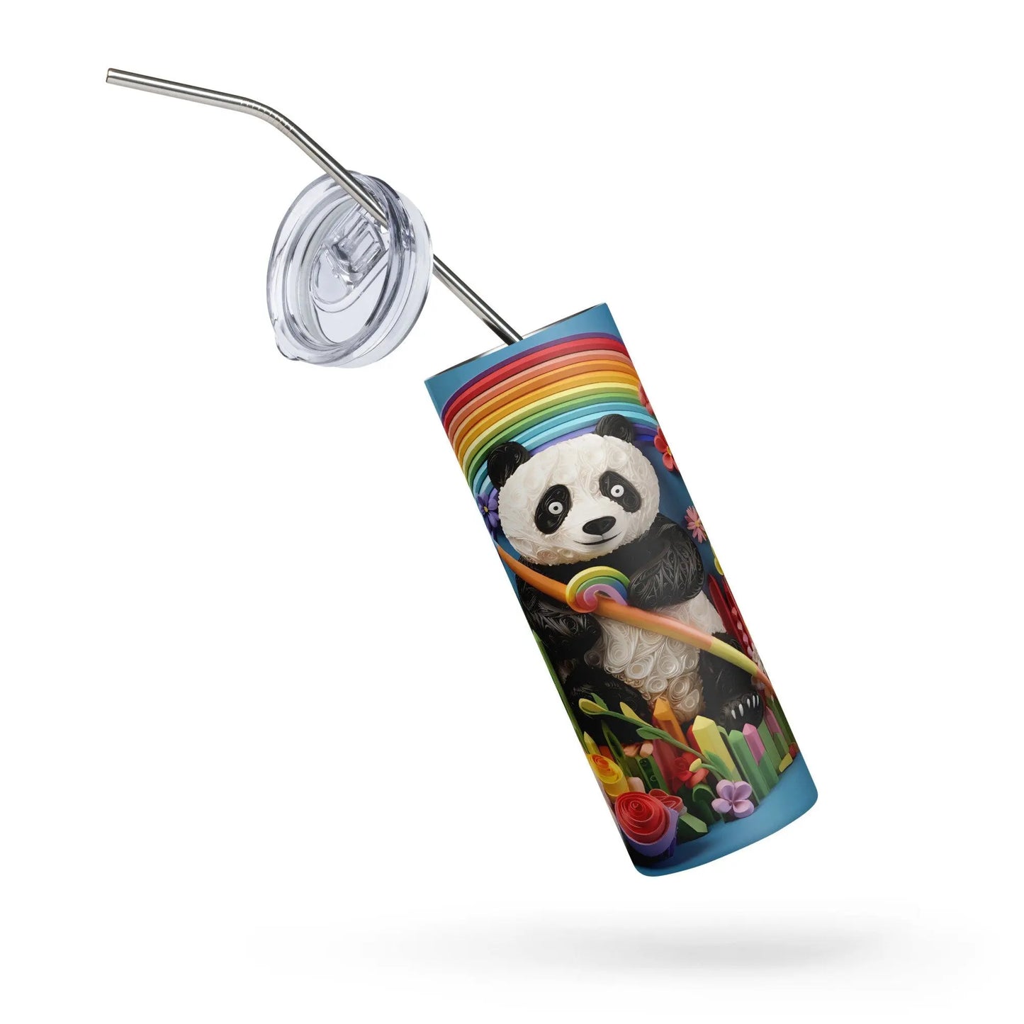 3D Embroidered Cute Panda Sublimation Tumbler Gift for Panda Lovers - Panoptic Handmade