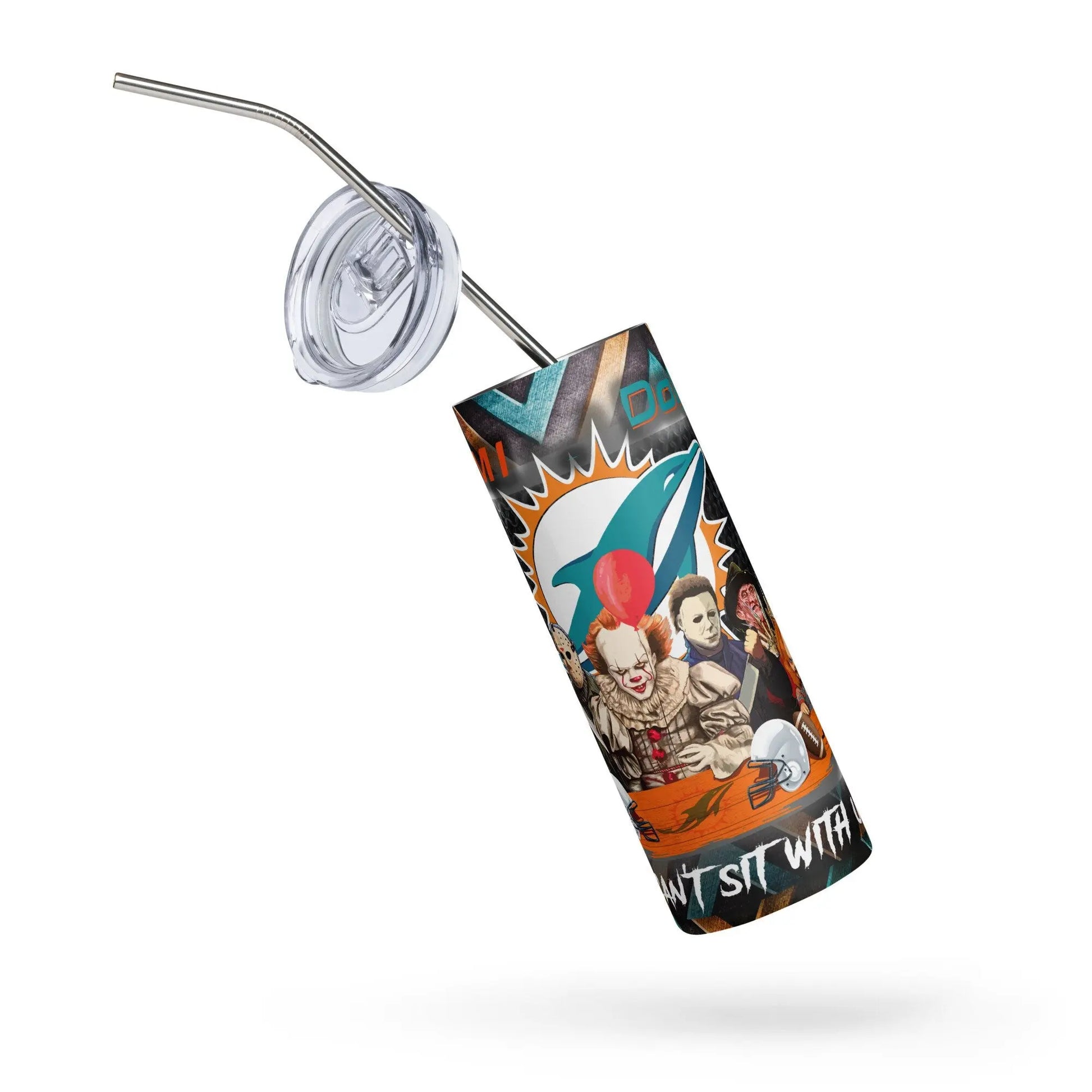 Horror Character Miami Dolphin Sports Fan Sublimation Tumbler - Panoptic Handmade