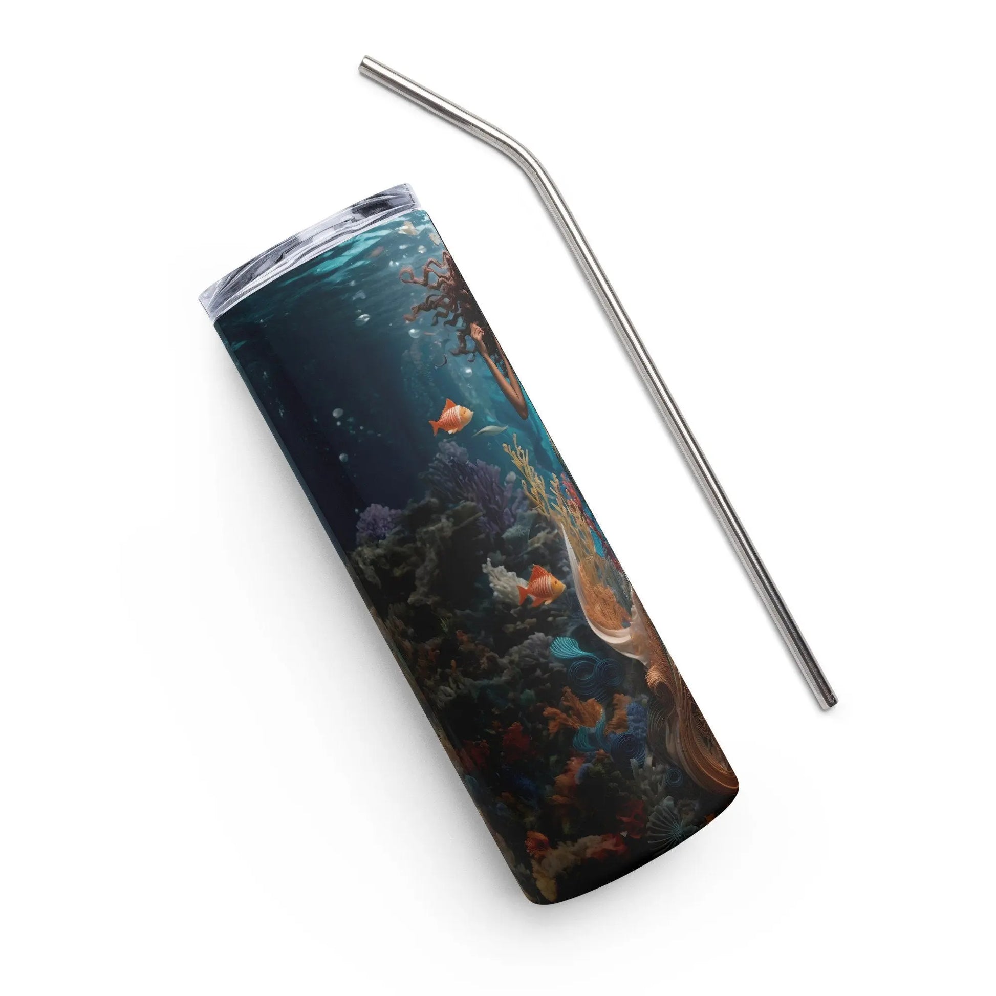 African American Mermaid Tumbler - Underwater Fantasy Design - Embark on a Stylish Sipping Journey! - Panoptic Handmade