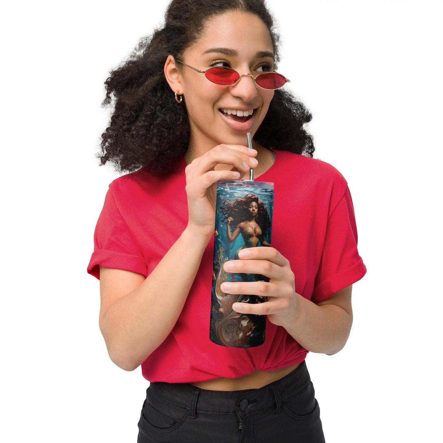 African American Mermaid Tumbler - Underwater Fantasy Design - Embark on a Stylish Sipping Journey! - Panoptic Handmade
