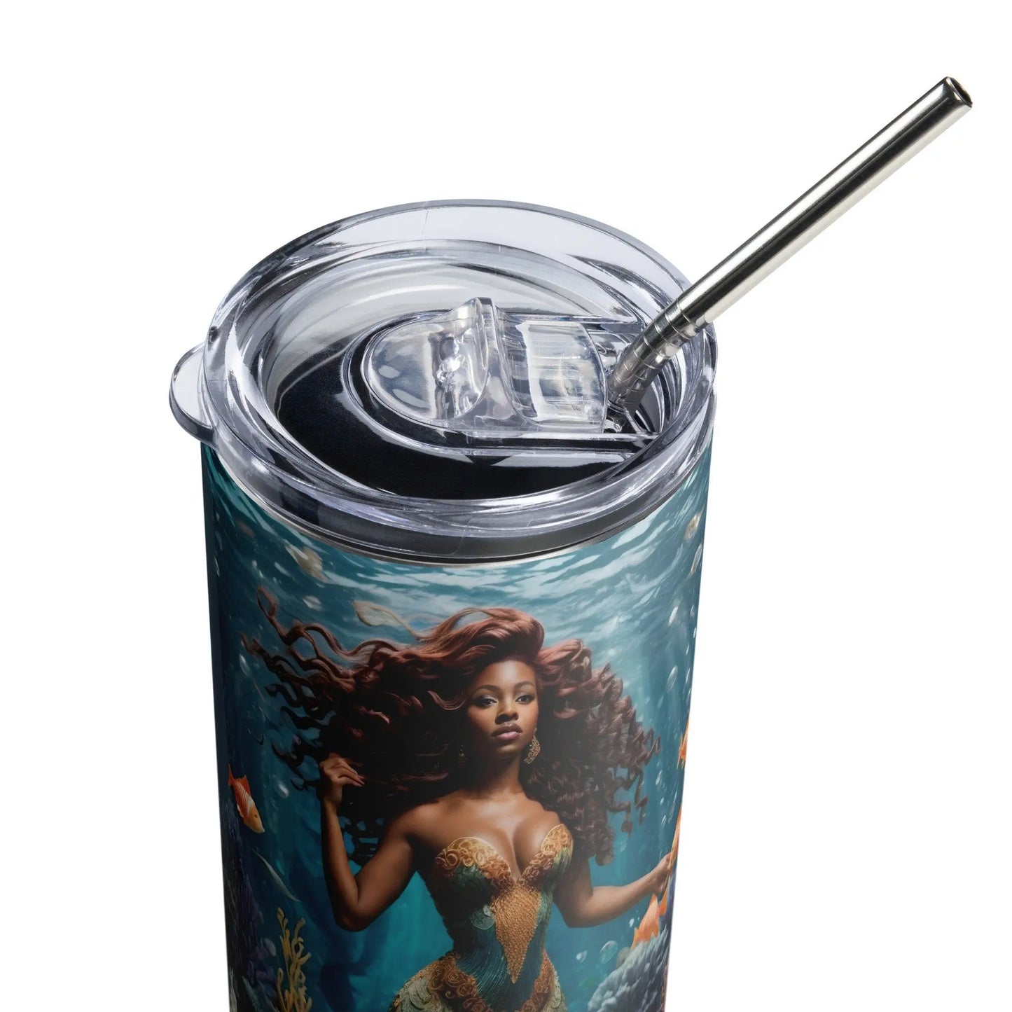 African American Mermaid Tumbler - Underwater Fantasy Design - Embark on a Stylish Sipping Journey! - Panoptic Handmade