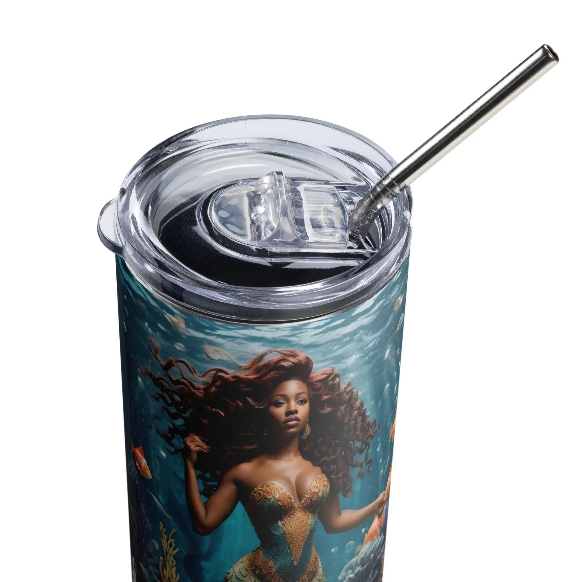 African American Mermaid Tumbler - Underwater Fantasy Design - Embark on a Stylish Sipping Journey! - Panoptic Handmade