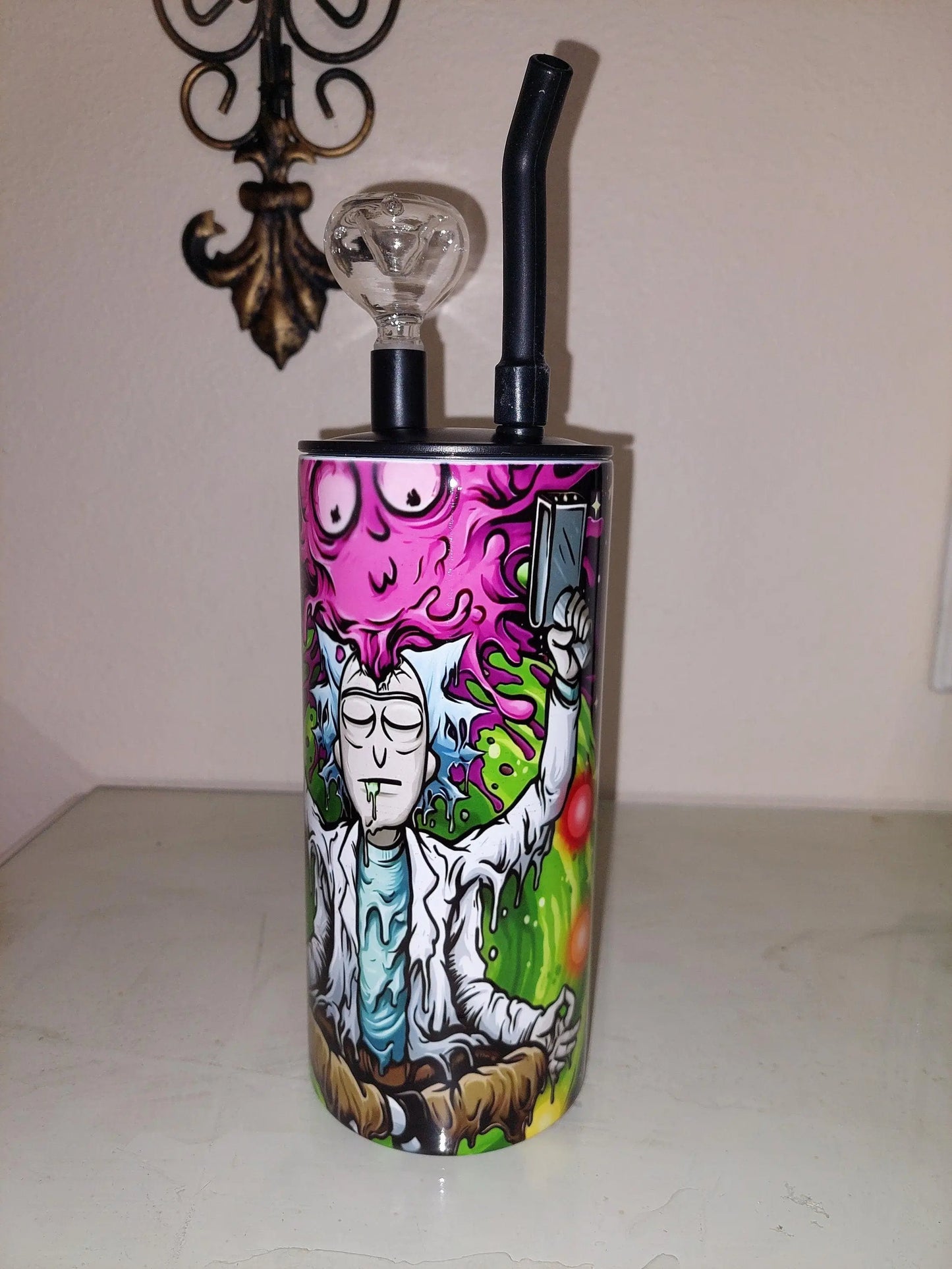 Melting Rick and Morty Sublimation Hookah Tumbler Design