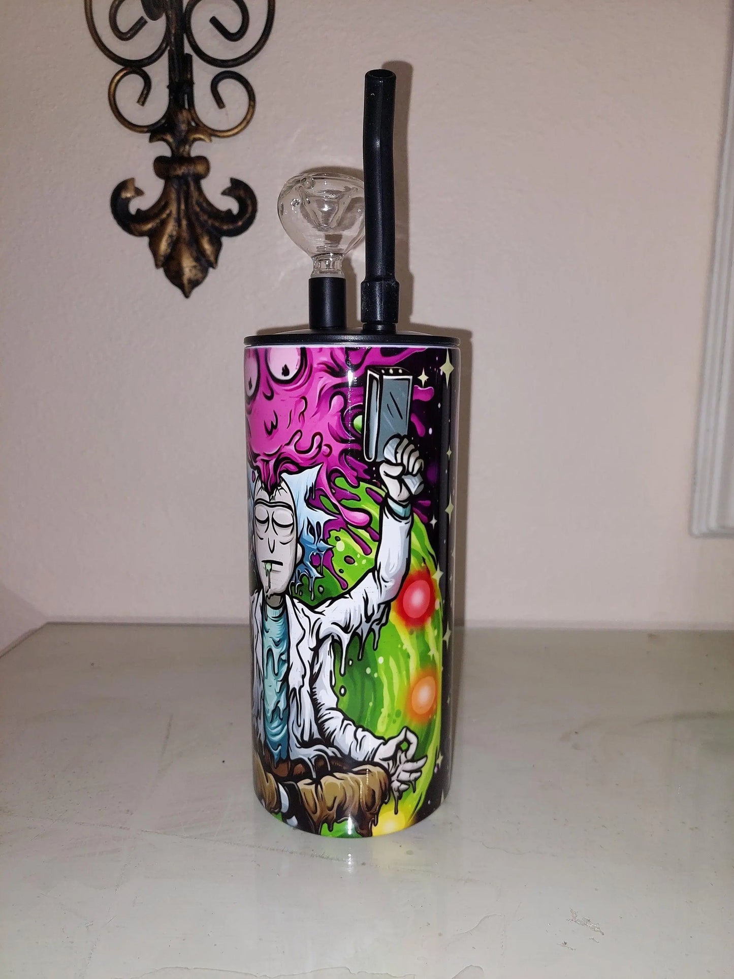 Melting Rick and Morty Sublimation Hookah Tumbler Design