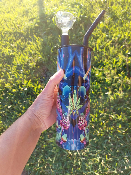 Mushrooms and Marijuana Trippy Sublimation Hookah Tumbler