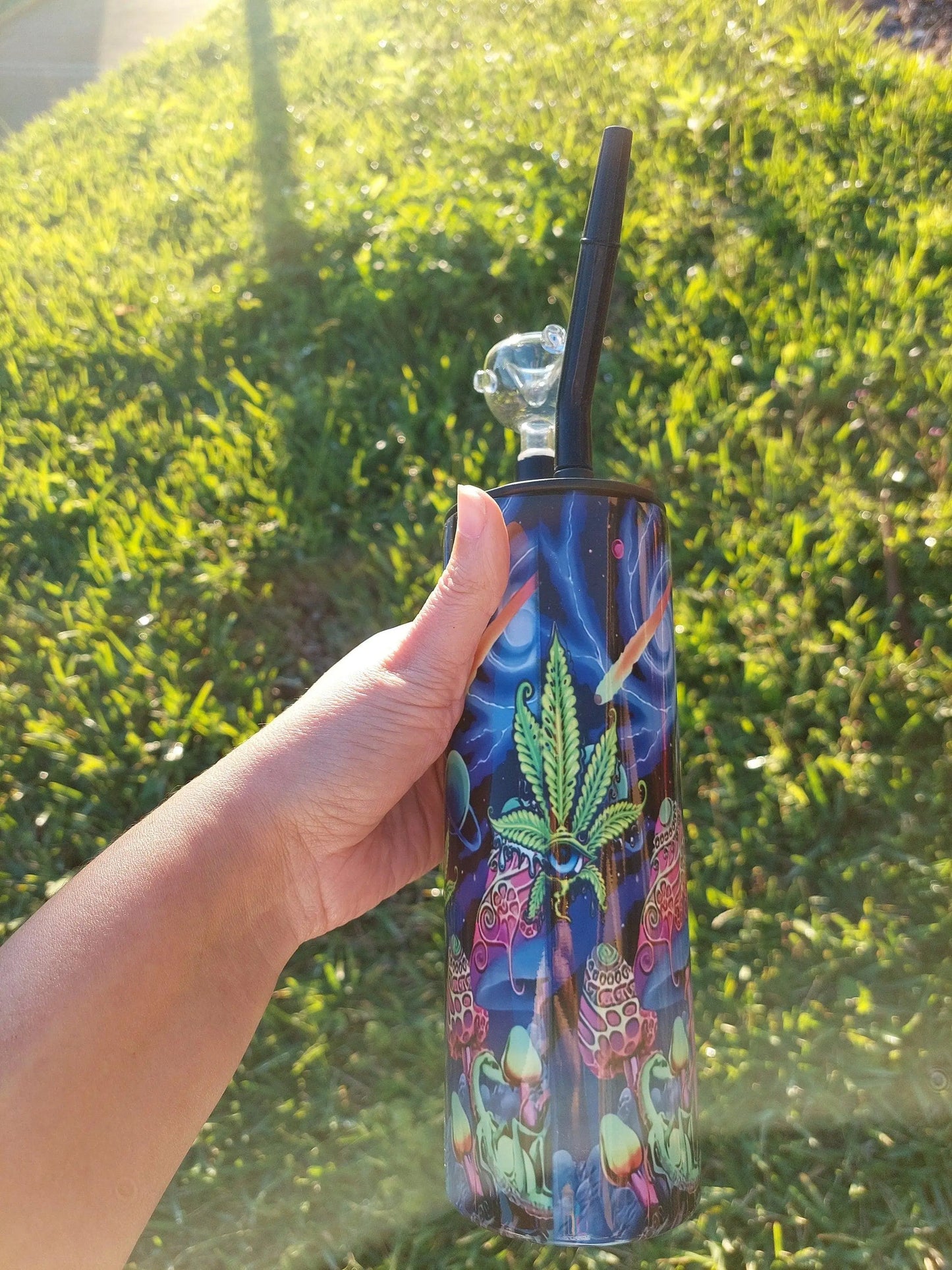 Mushrooms and Marijuana Trippy Sublimation Hookah Tumbler