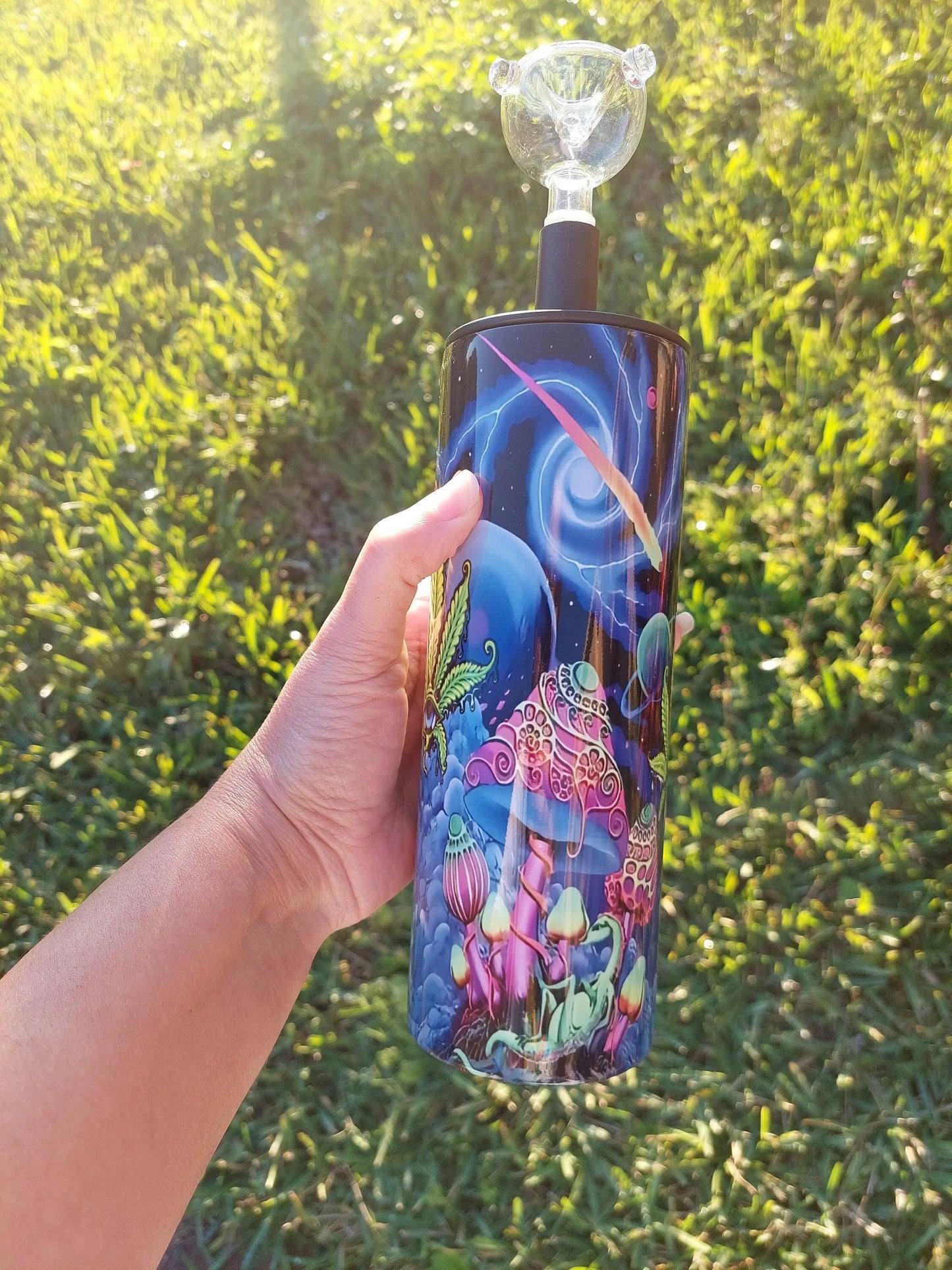 Mushrooms and Marijuana Trippy Sublimation Hookah Tumbler