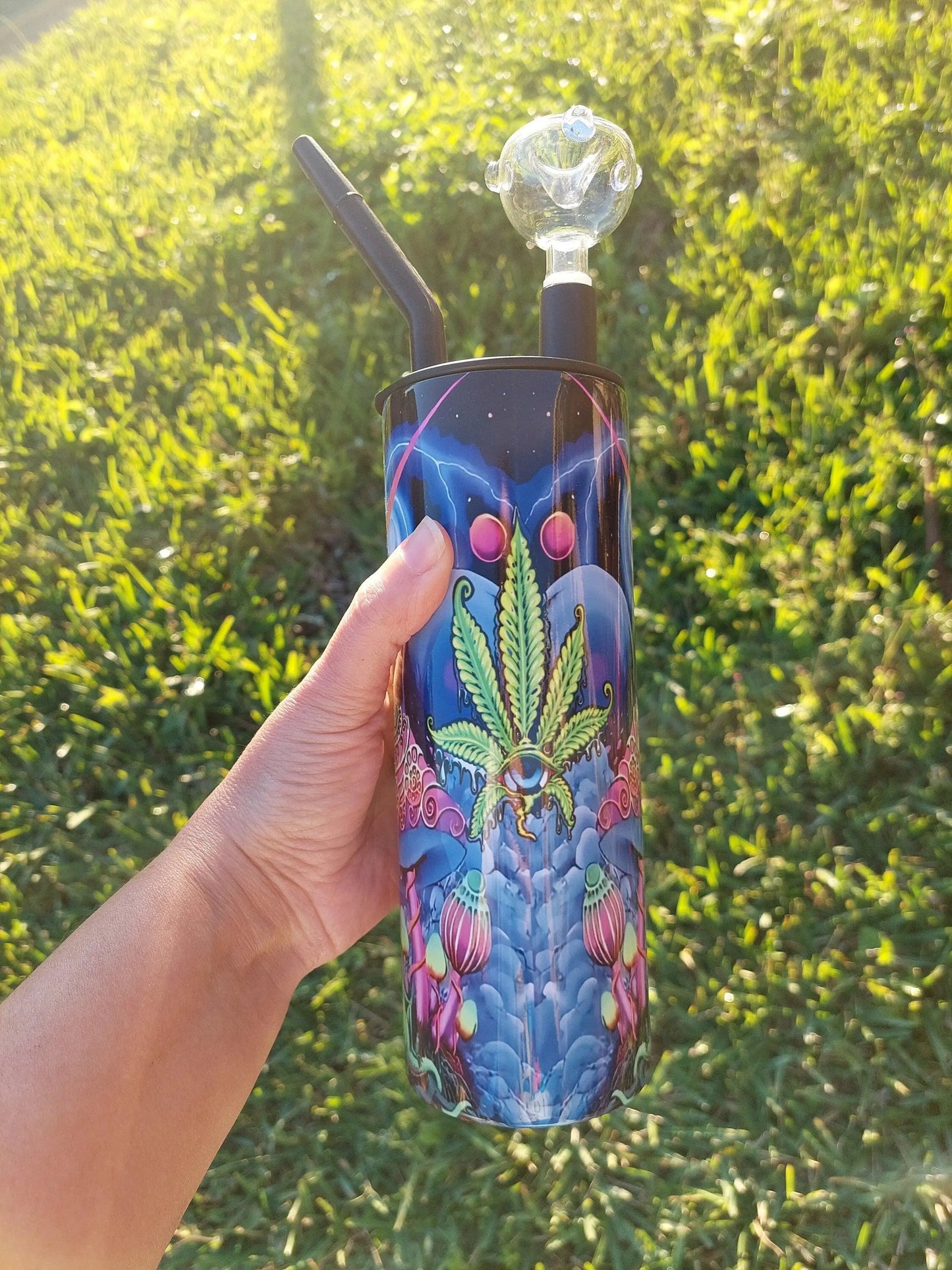 Mushrooms and Marijuana Trippy Sublimation Hookah Tumbler