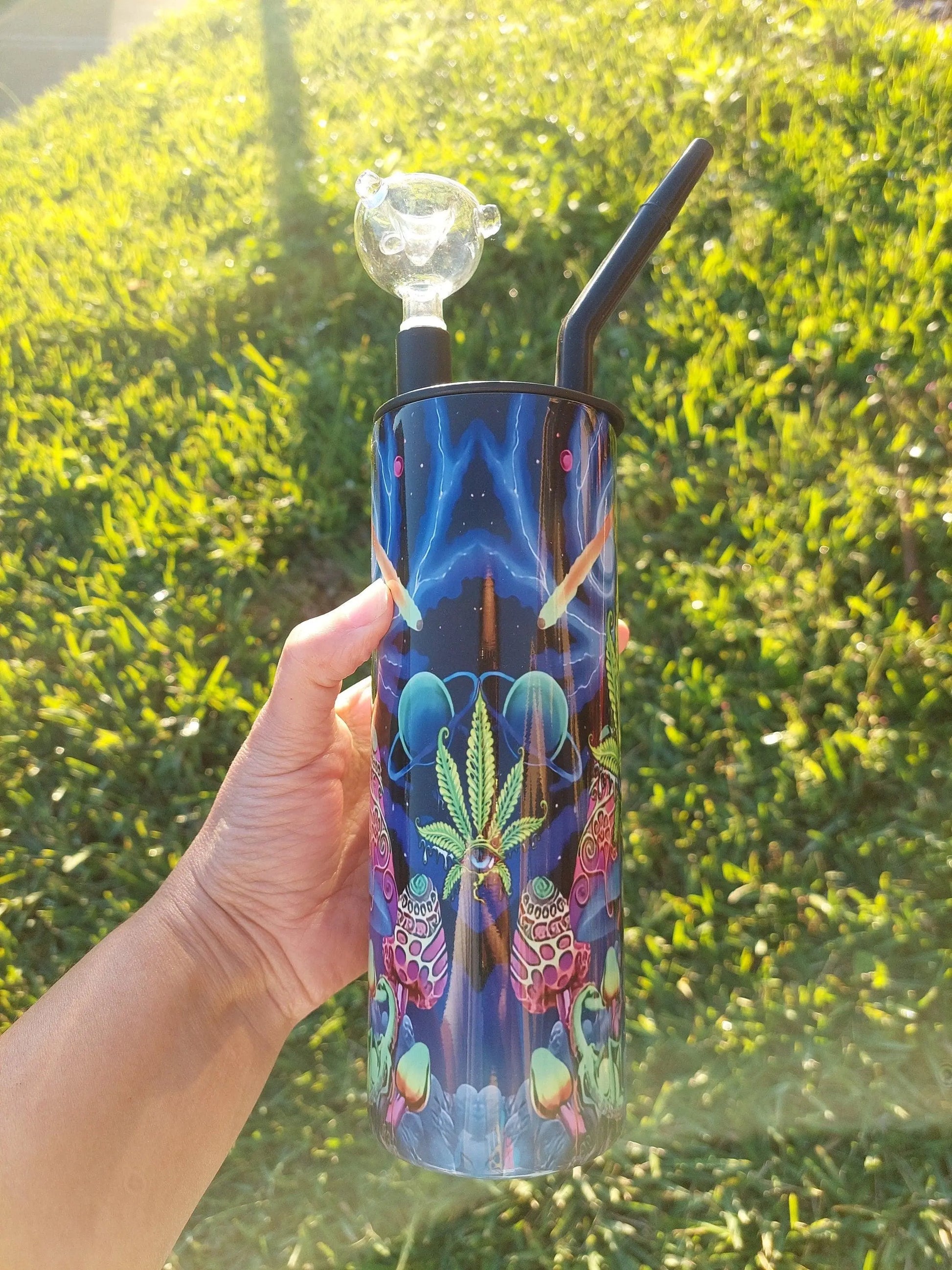 Mushrooms and Marijuana Trippy Sublimation Hookah Tumbler