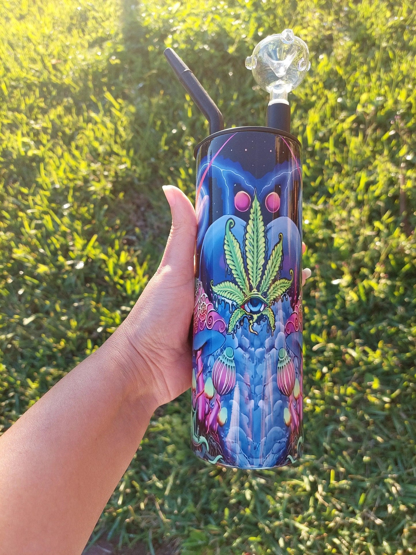 Mushrooms and Marijuana Trippy Sublimation Hookah Tumbler