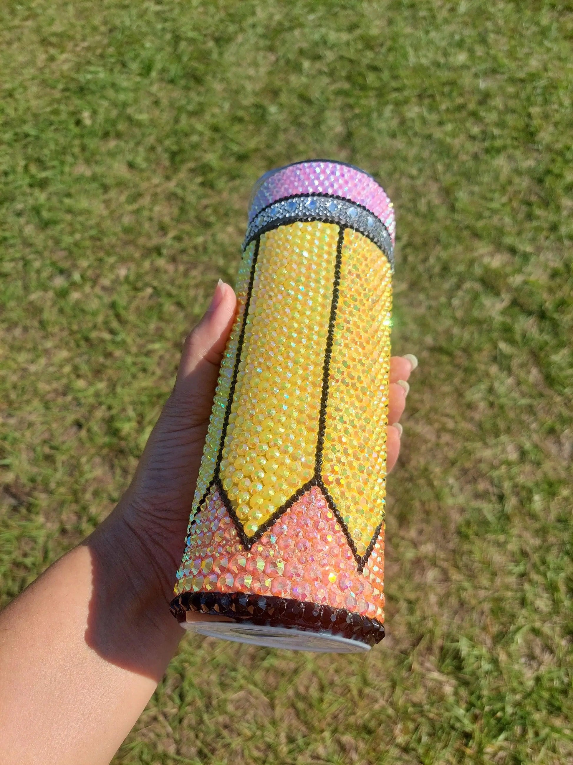 Rhinestone Sublimation Pencil Tumbler Gift for Teachers - Panoptic Handmade