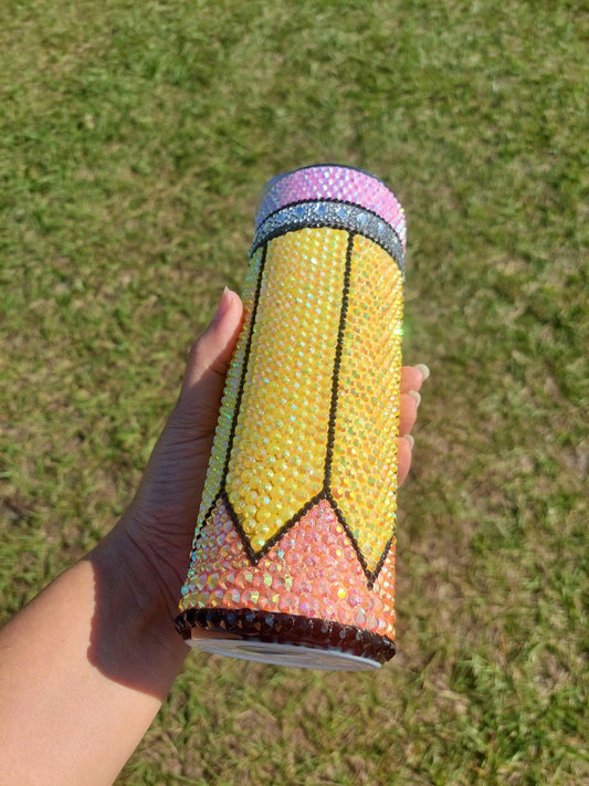 Rhinestone Sublimation Pencil Tumbler Gift for Teachers - Panoptic Handmade
