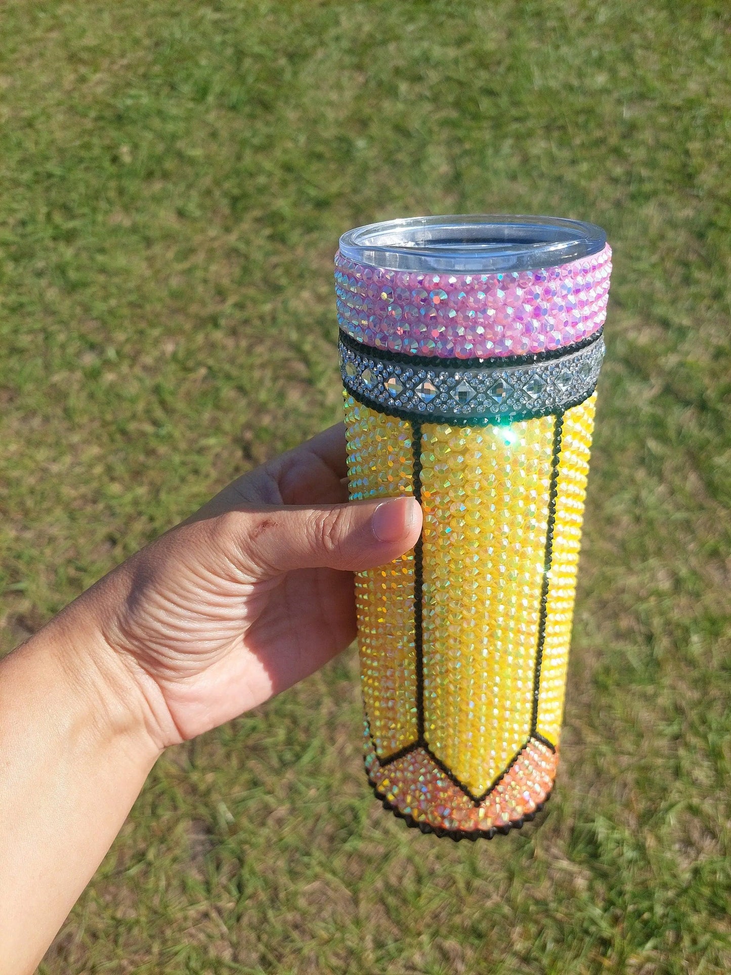 Rhinestone Sublimation Pencil Tumbler Gift for Teachers - Panoptic Handmade