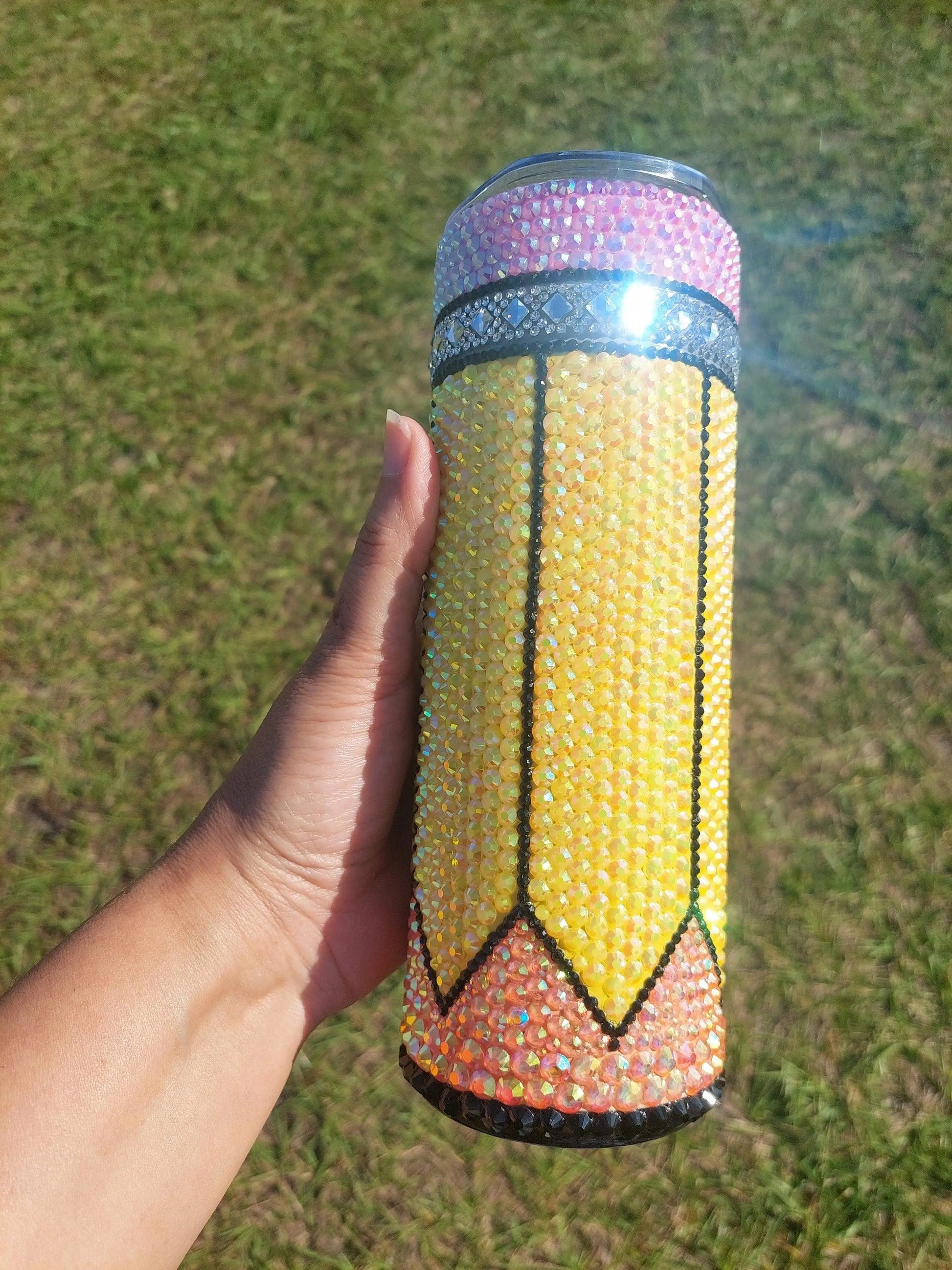 Rhinestone Sublimation Pencil Tumbler Gift for Teachers - Panoptic Handmade