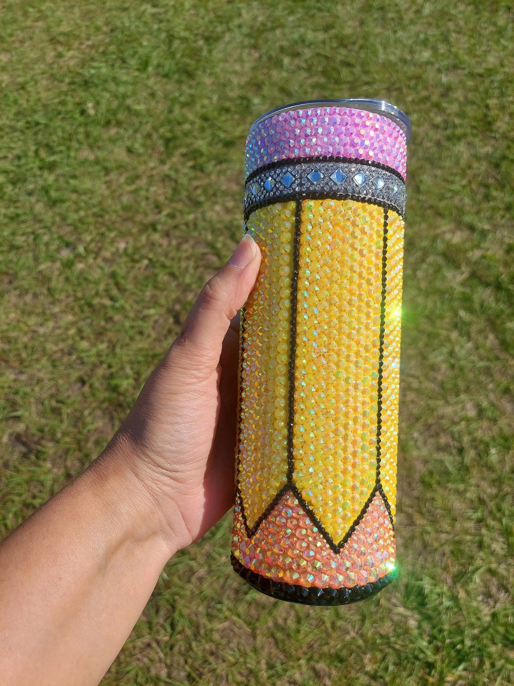 Rhinestone Sublimation Pencil Tumbler Gift for Teachers - Panoptic Handmade