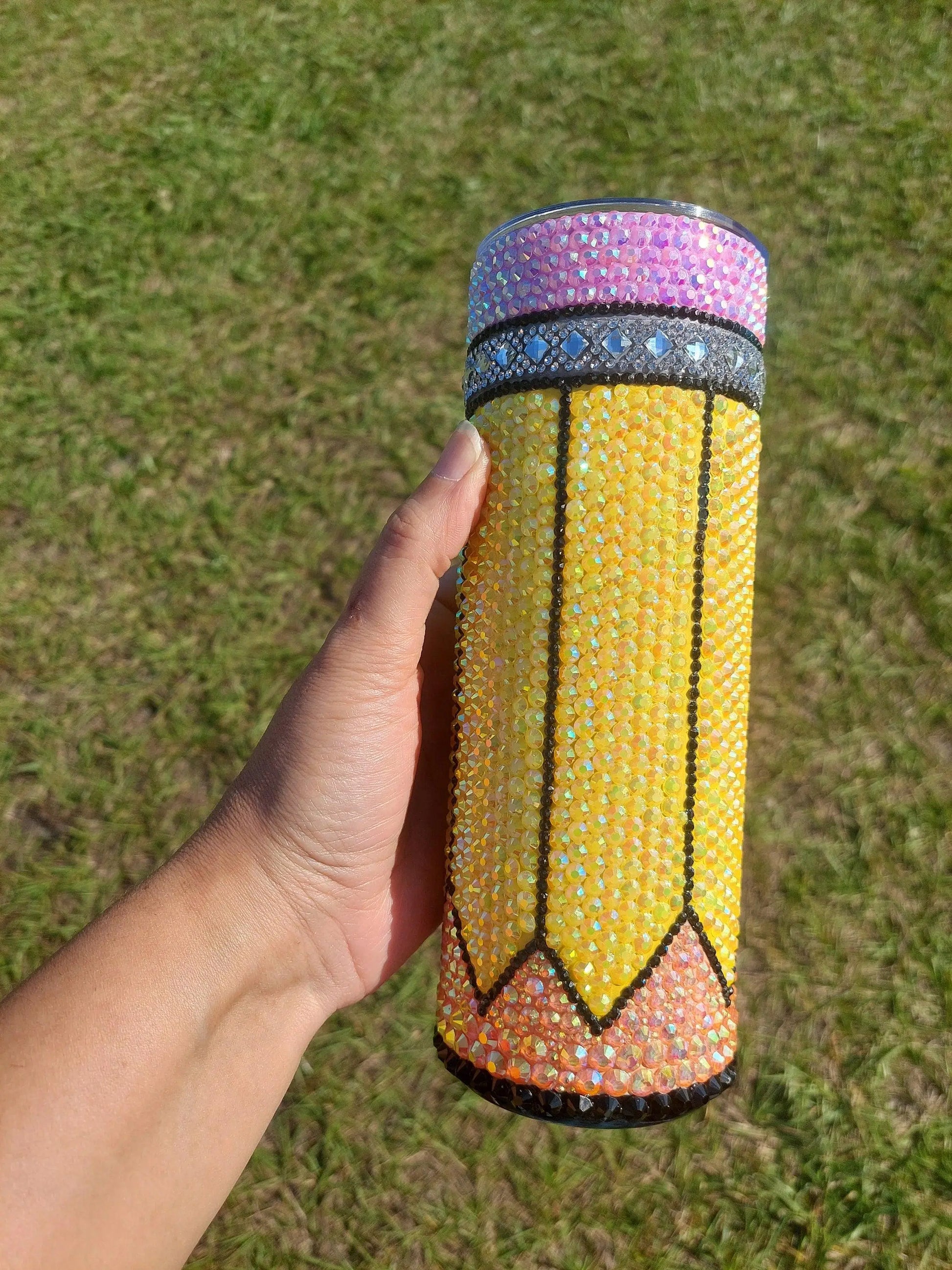 Rhinestone Sublimation Pencil Tumbler Gift for Teachers - Panoptic Handmade