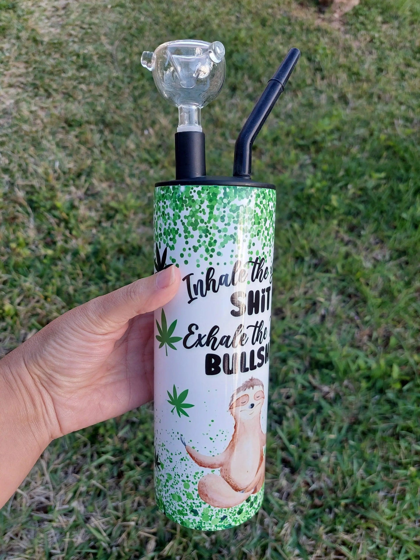 Sloth Marijuana Inhale and Exhale Sublimation Hookah Tumbler