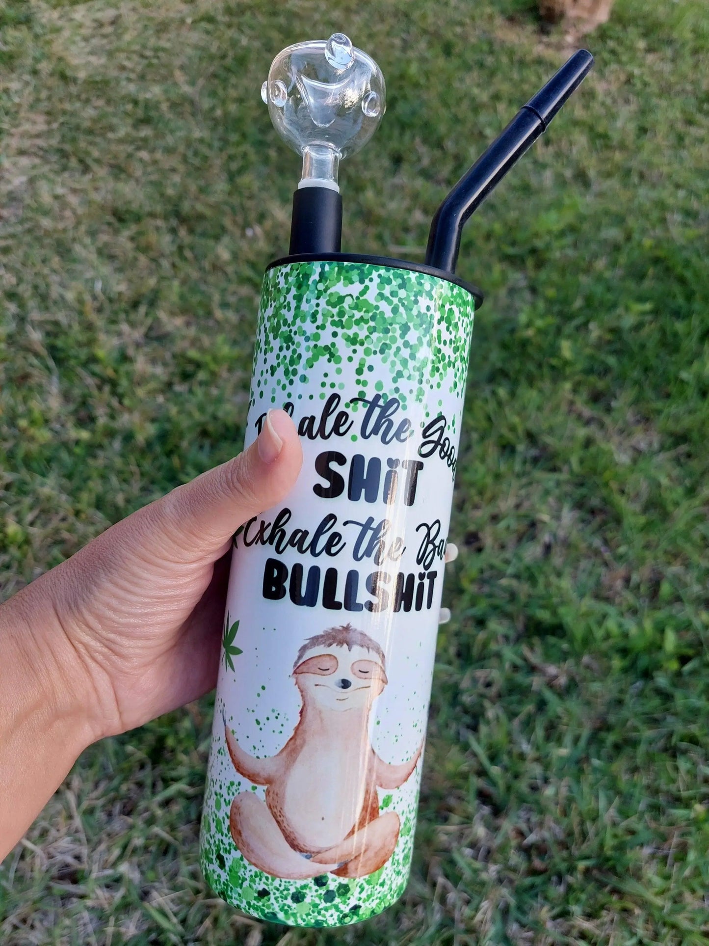 Sloth Marijuana Inhale and Exhale Sublimation Hookah Tumbler