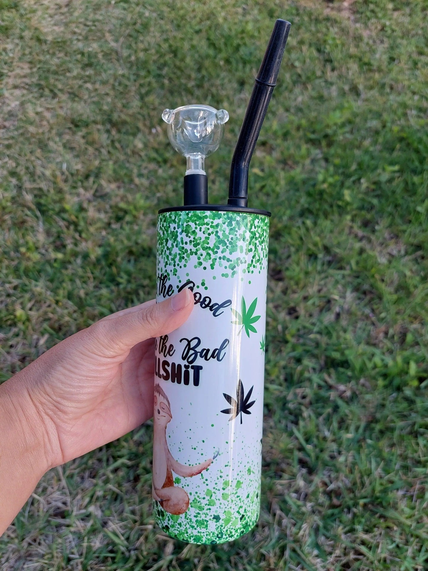 Sloth Marijuana Inhale and Exhale Sublimation Hookah Tumbler