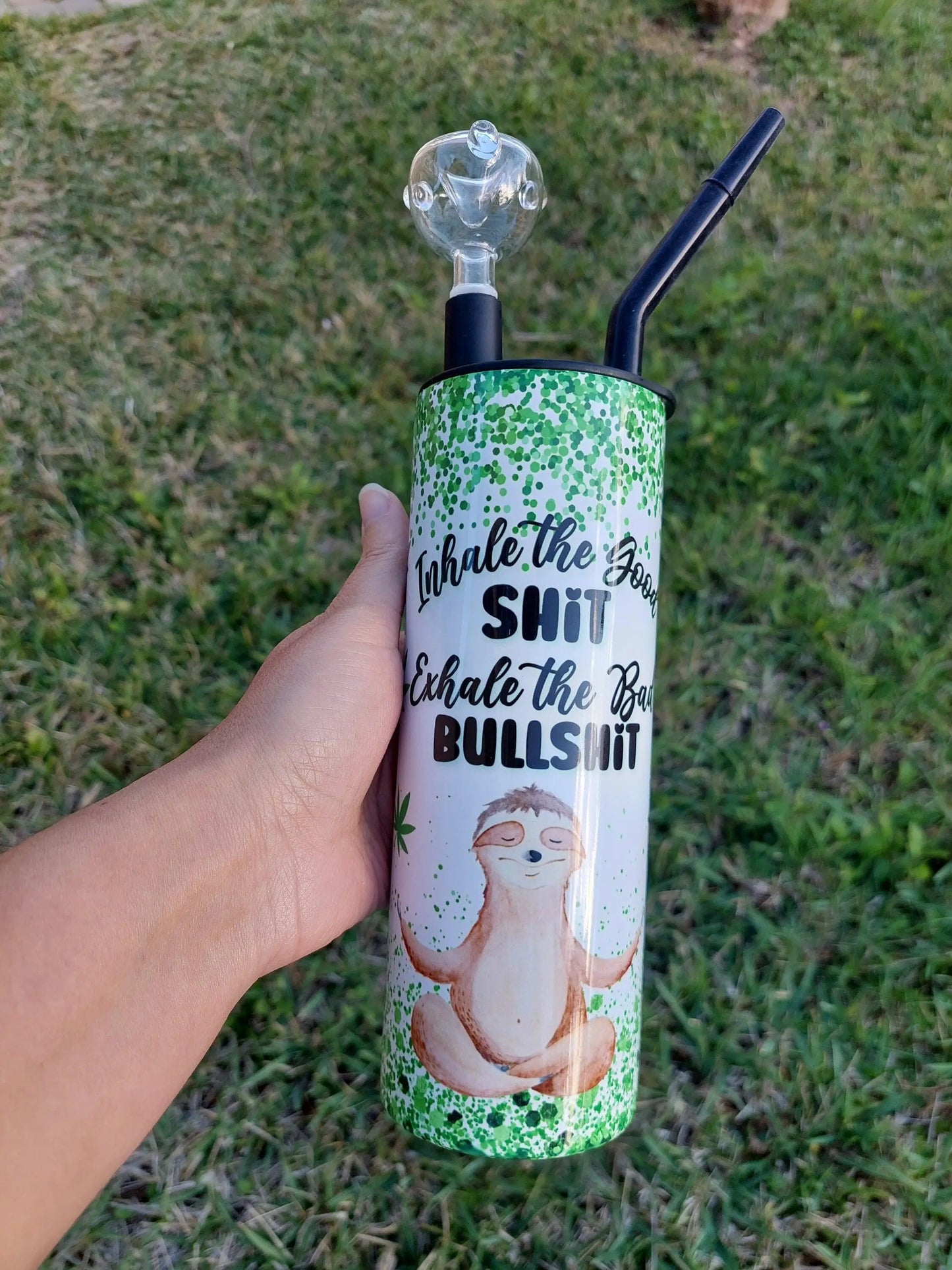 Sloth Marijuana Inhale and Exhale Sublimation Hookah Tumbler