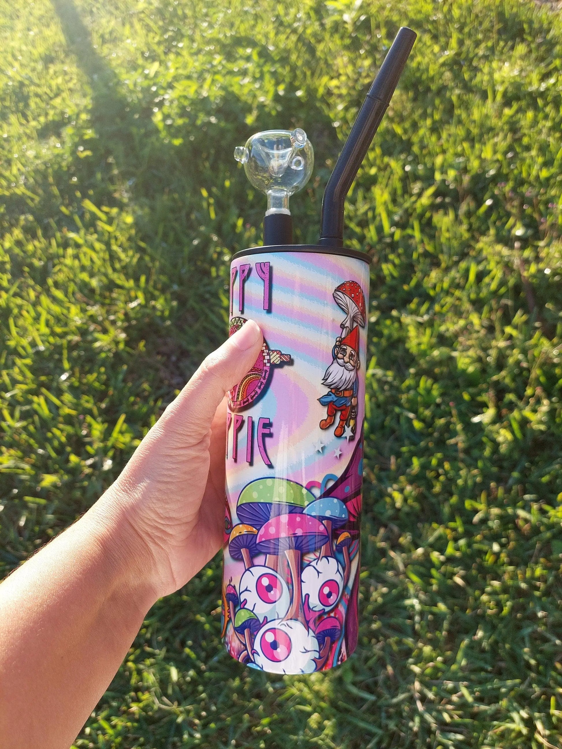 Stay Trippy Little Hippie Sublimation Hookah Tumbler Design
