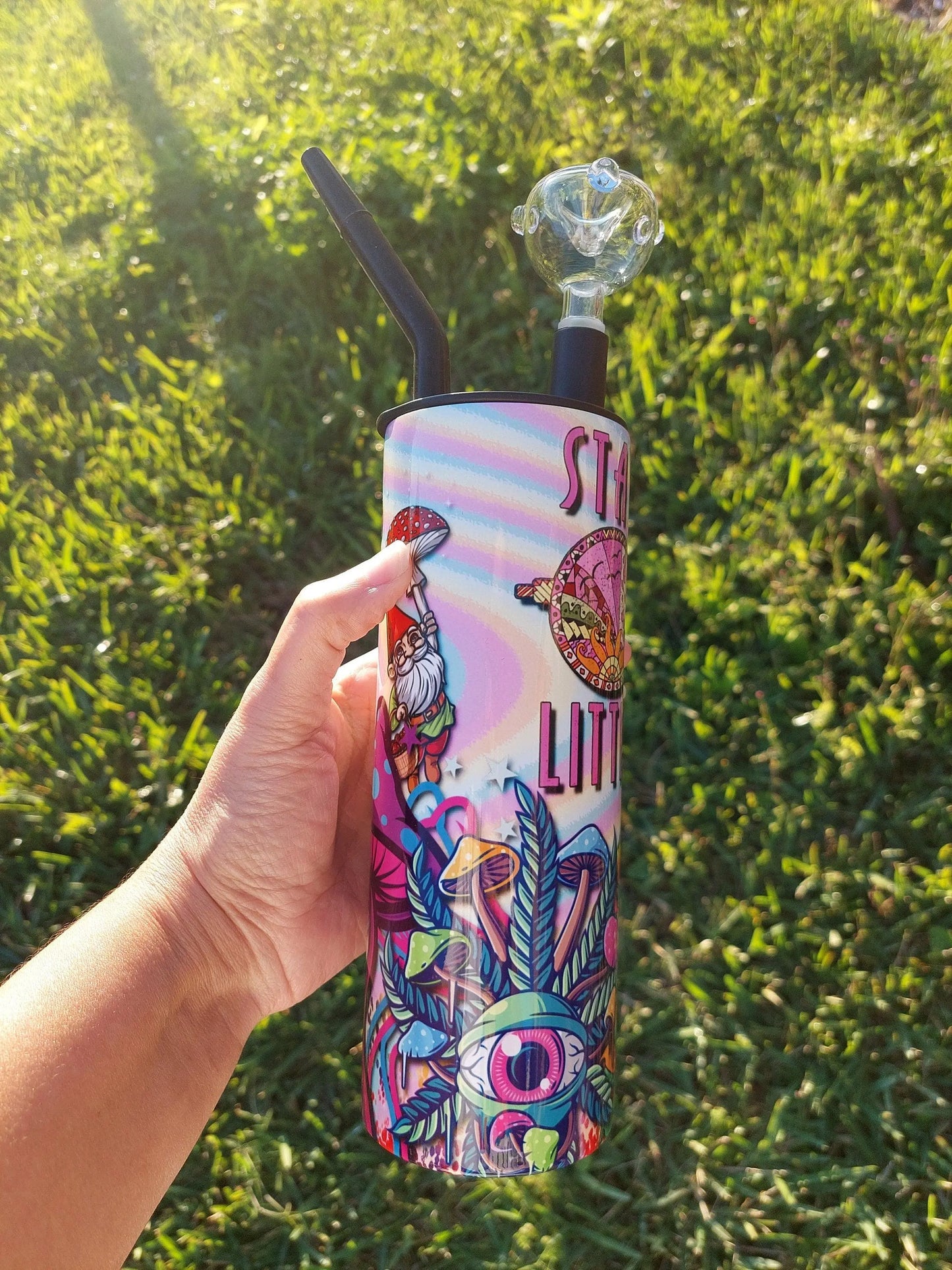 Stay Trippy Little Hippie Sublimation Hookah Tumbler Design