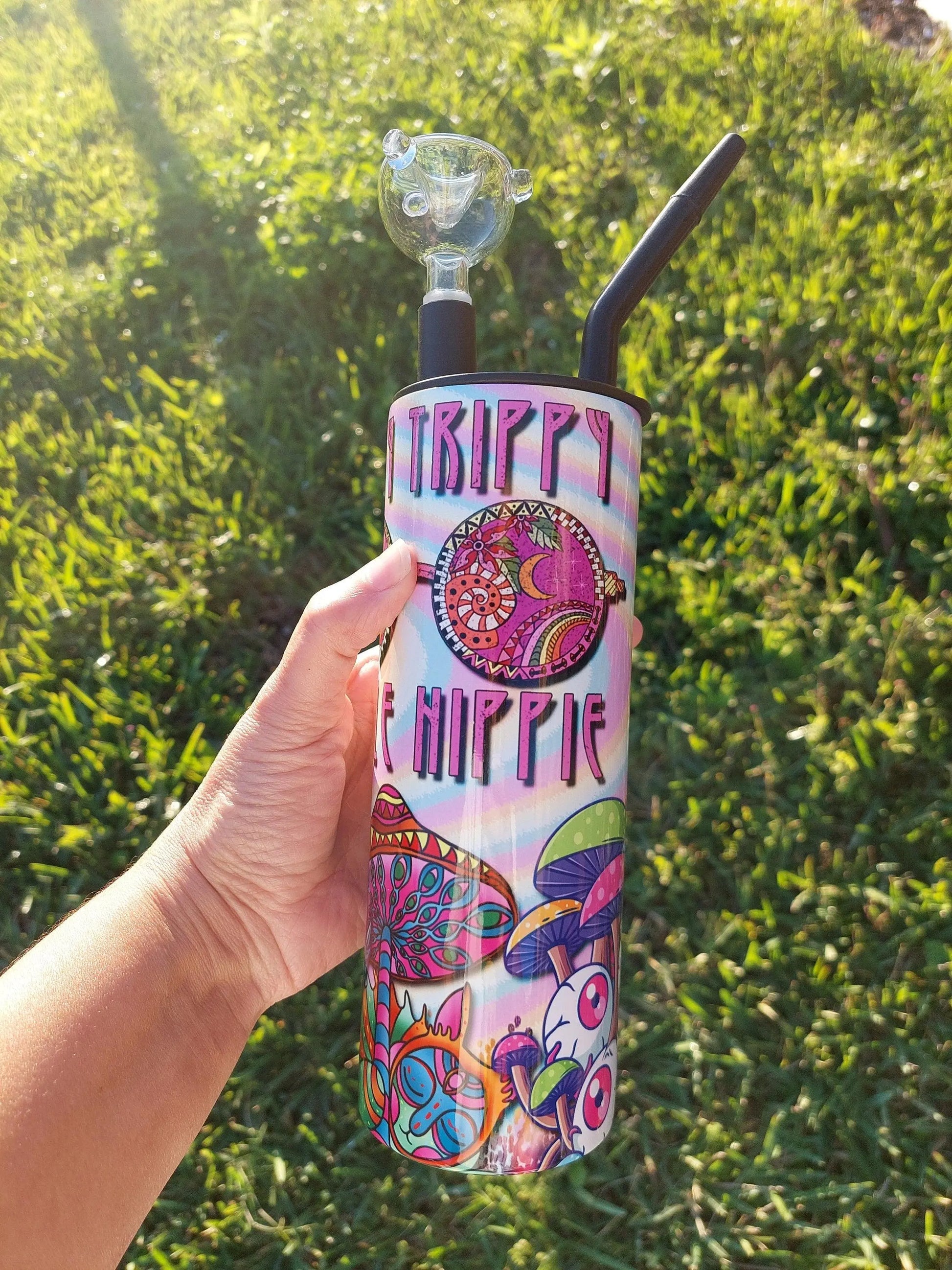 Stay Trippy Little Hippie Sublimation Hookah Tumbler Design