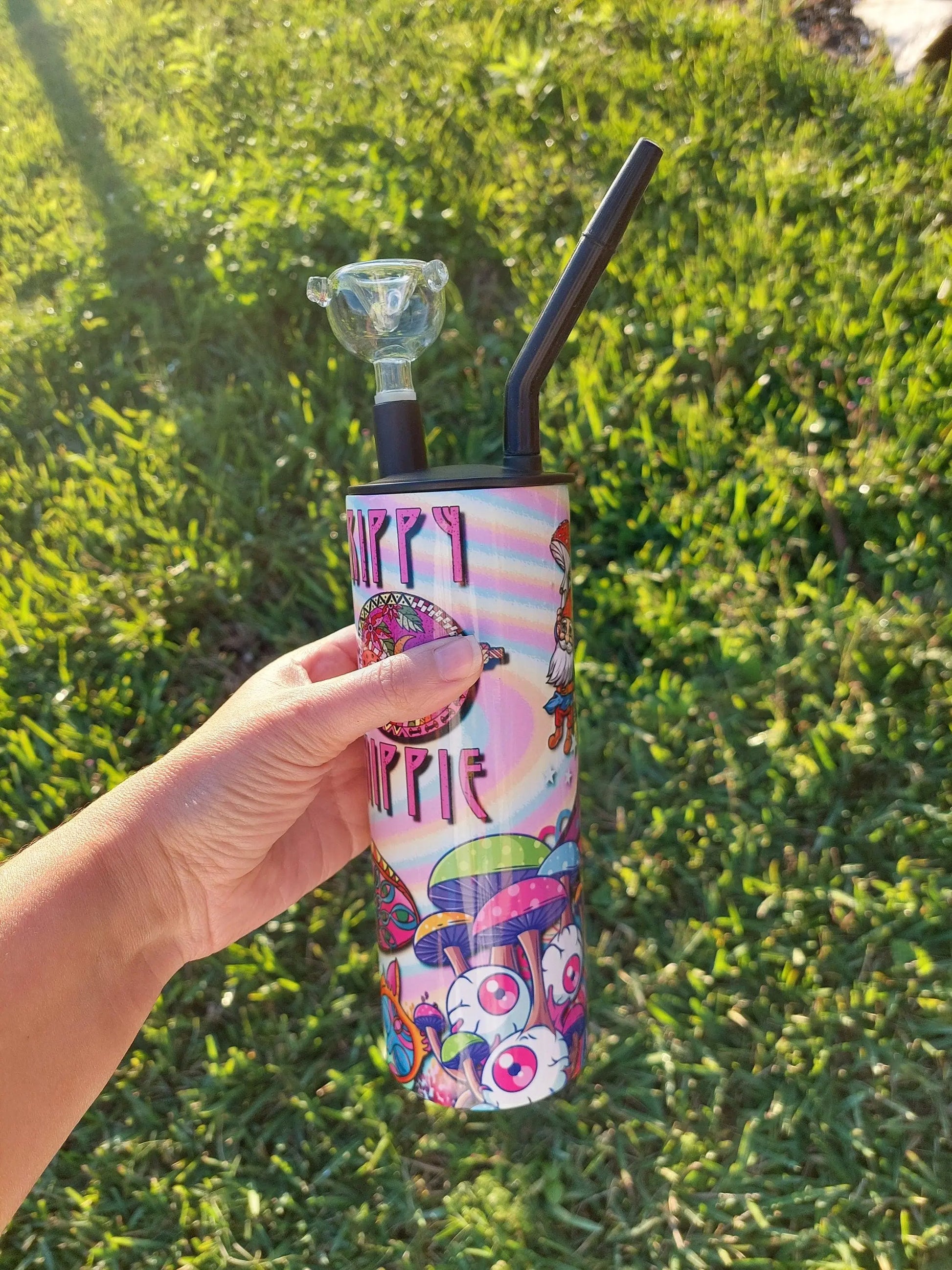 Stay Trippy Little Hippie Sublimation Hookah Tumbler Design